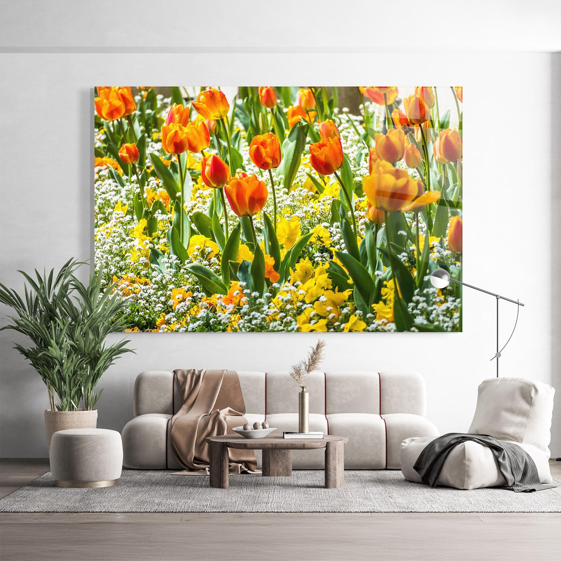 Glasbild Colorful Tulips Garden mockup 9