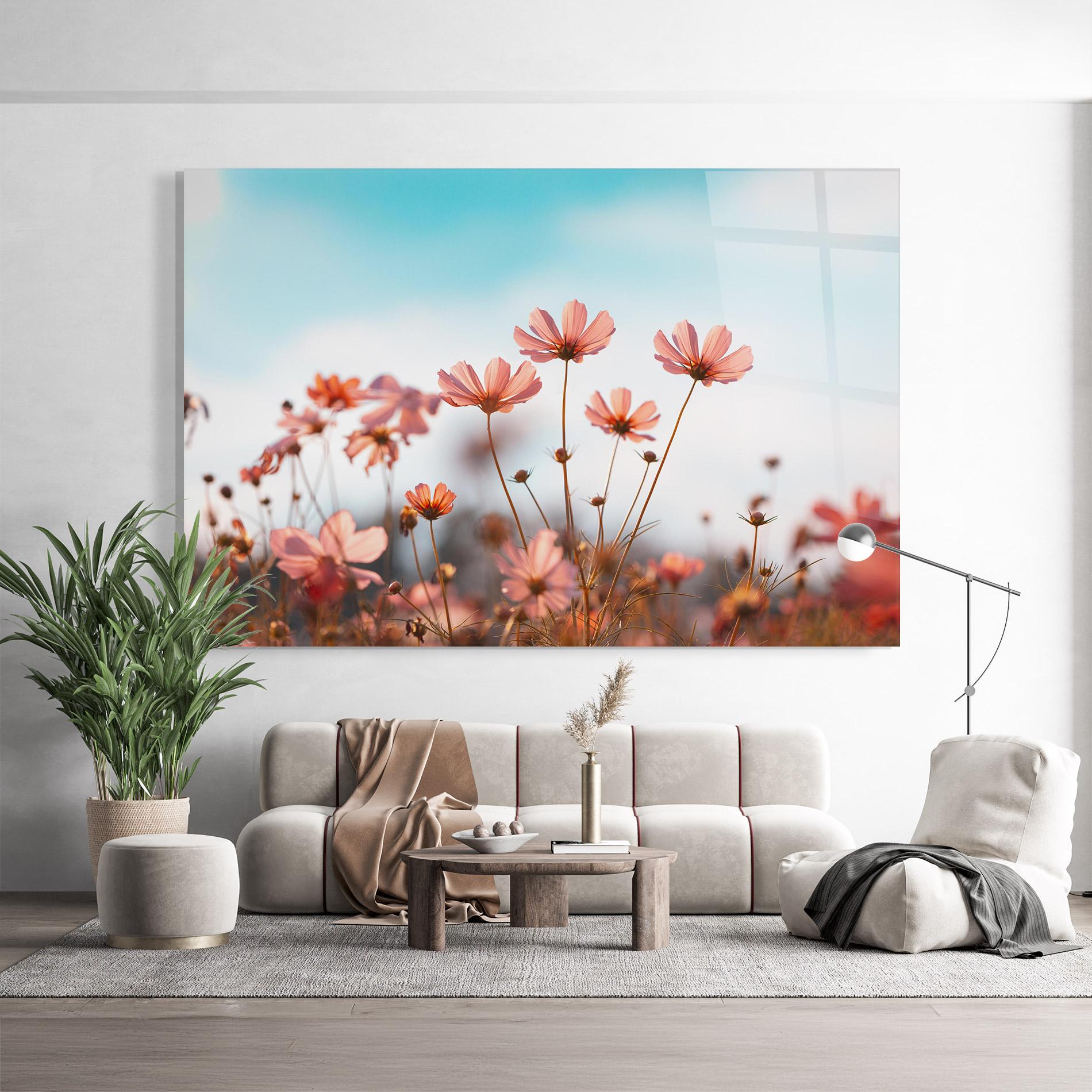 Glasbild Cosmos Flowers Beautiful mockup 9