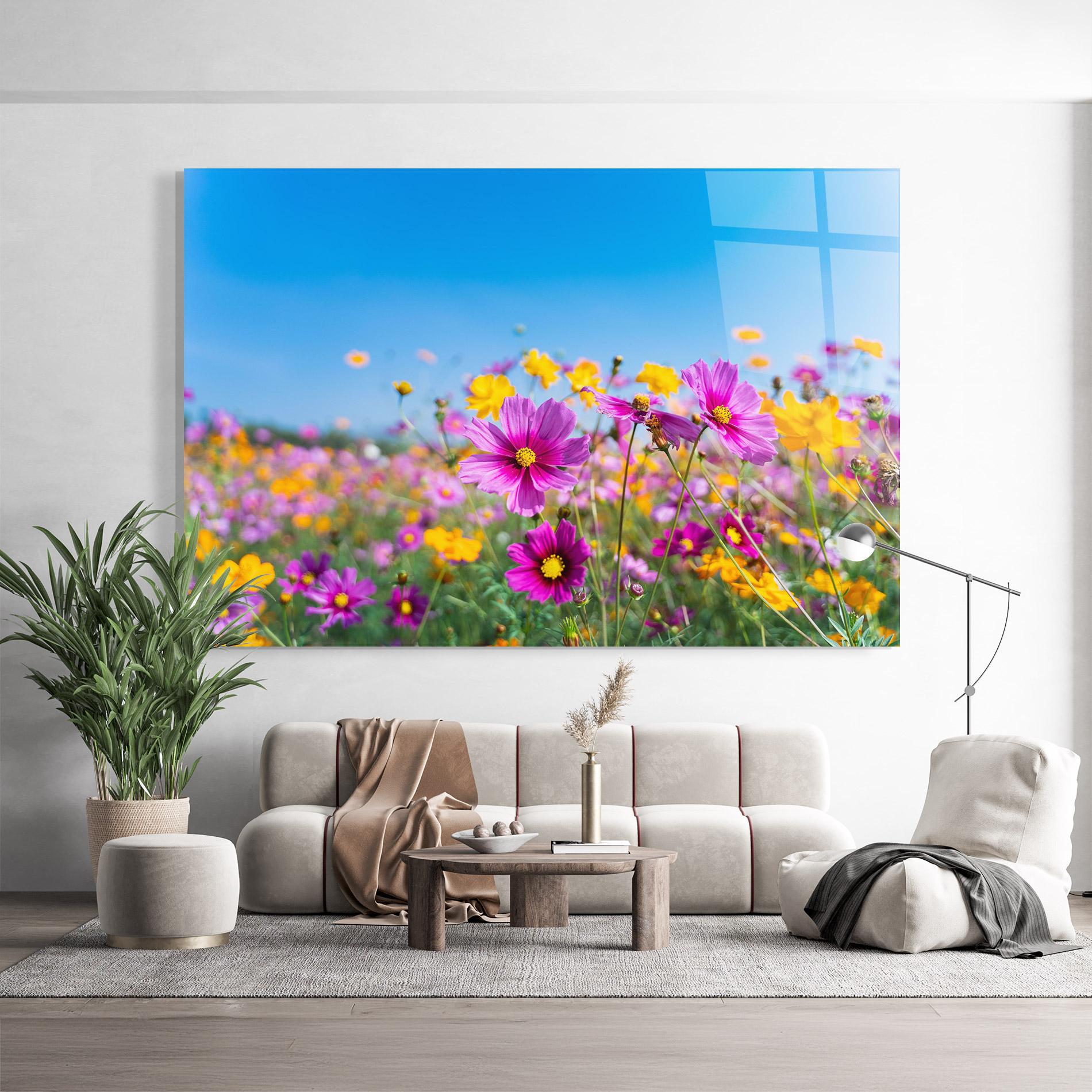 Glasbild Cosmos Flowers Grassland mockup 9
