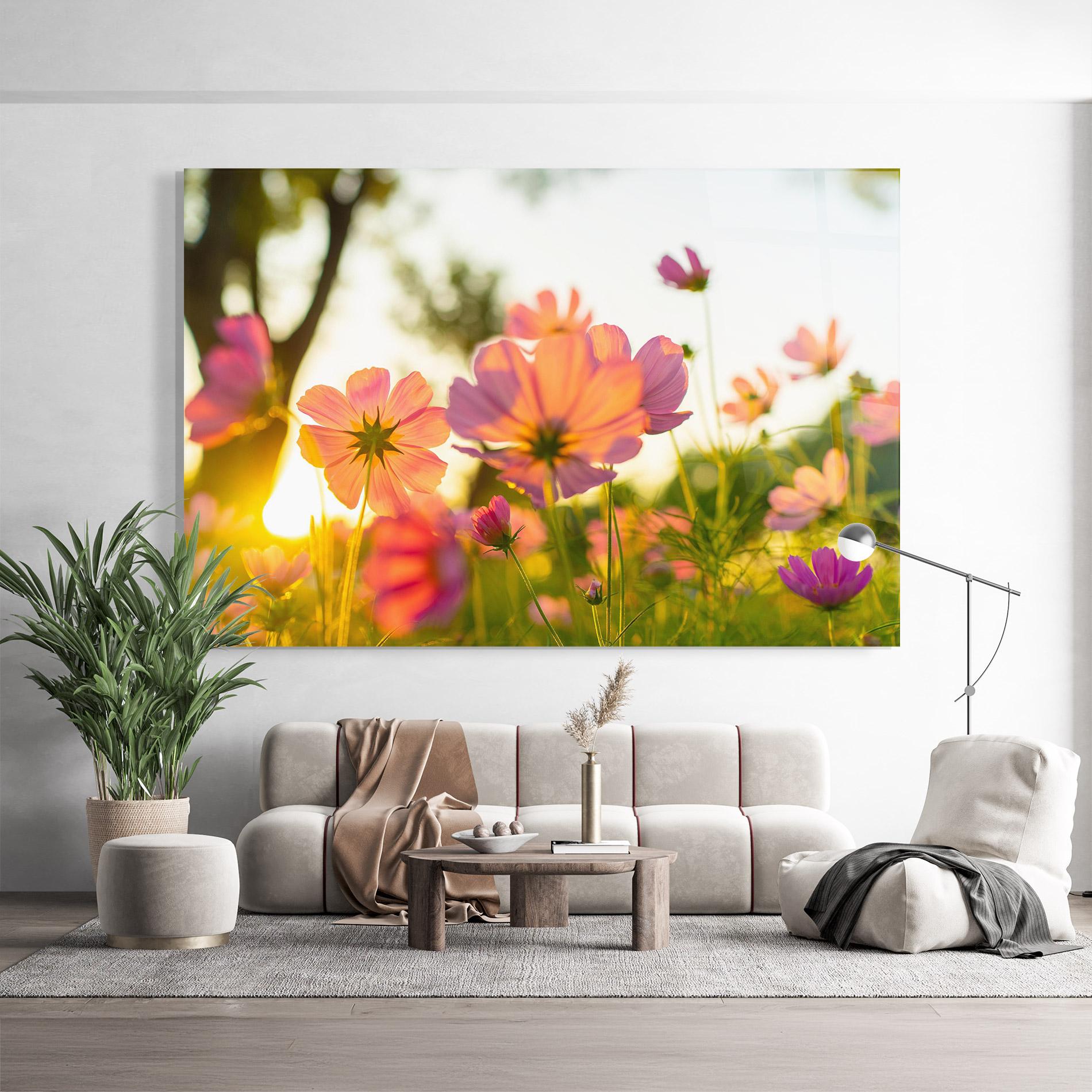 Glasbild Sunset Blooming Flower mockup 9