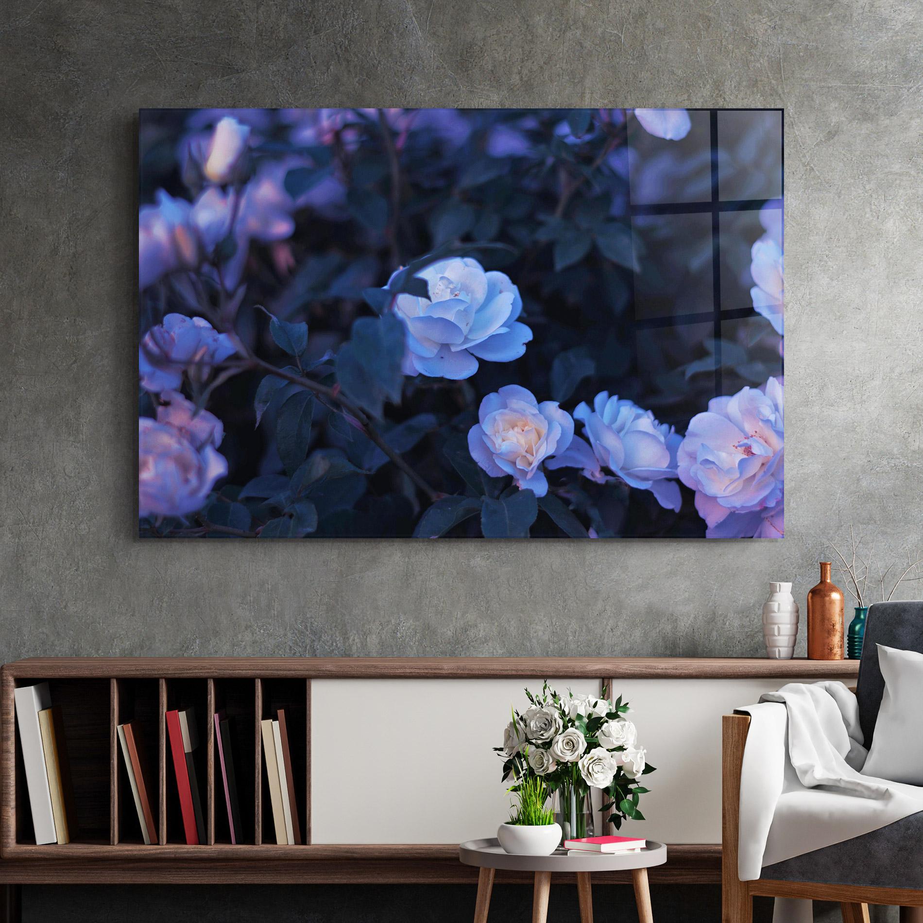 Glasbild Blue Light Rose mockup 2