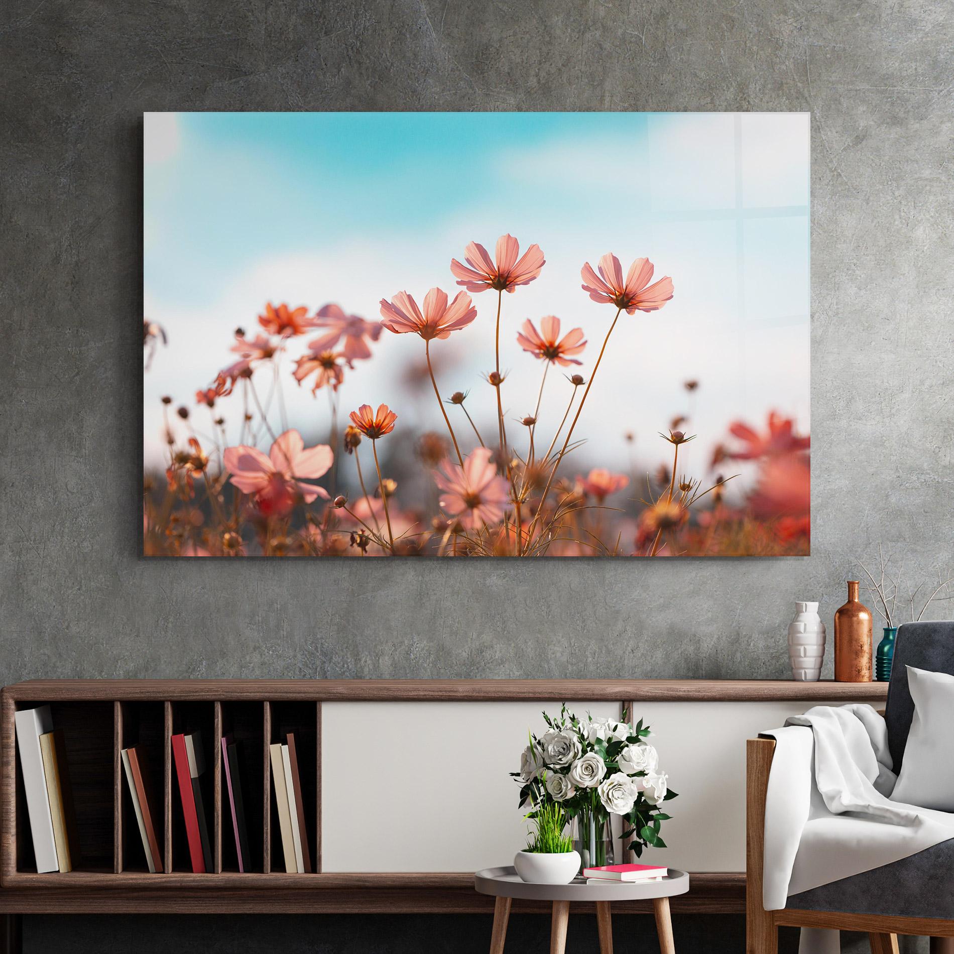 Glasbild Cosmos Flowers Beautiful mockup 2