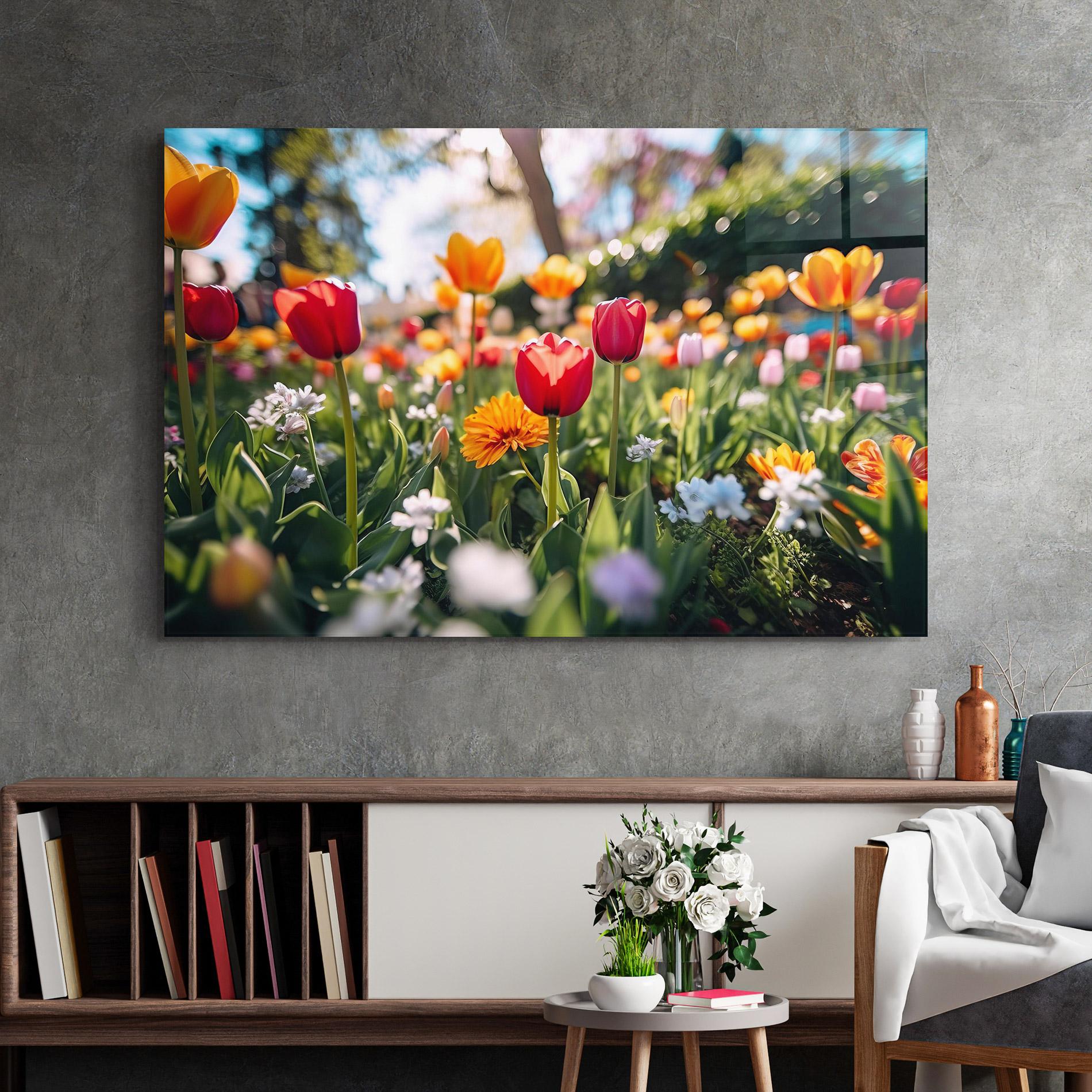 Glasbild Garden Tulips Mix mockup 2
