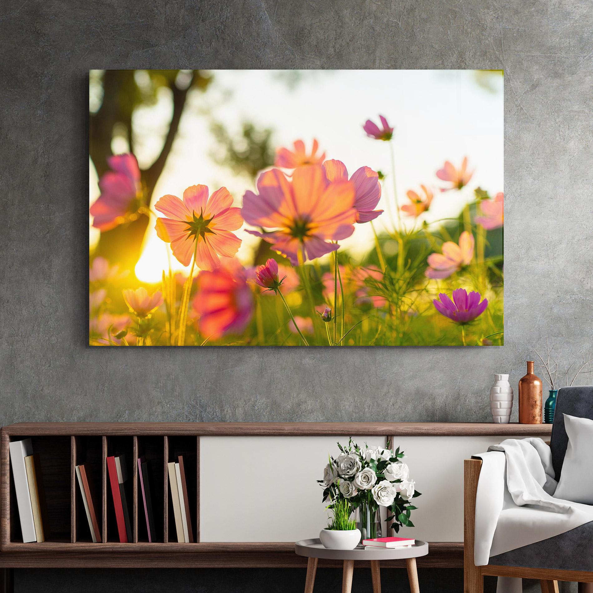 Glasbild Sunset Blooming Flower mockup 2