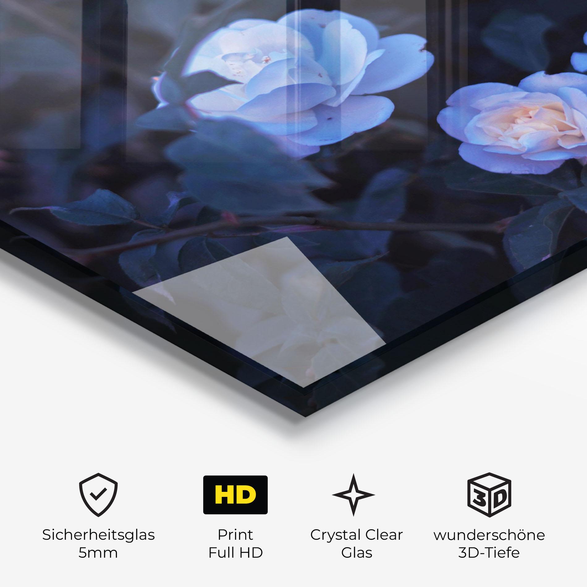 Glasbild Blue Light Rose mockup 3