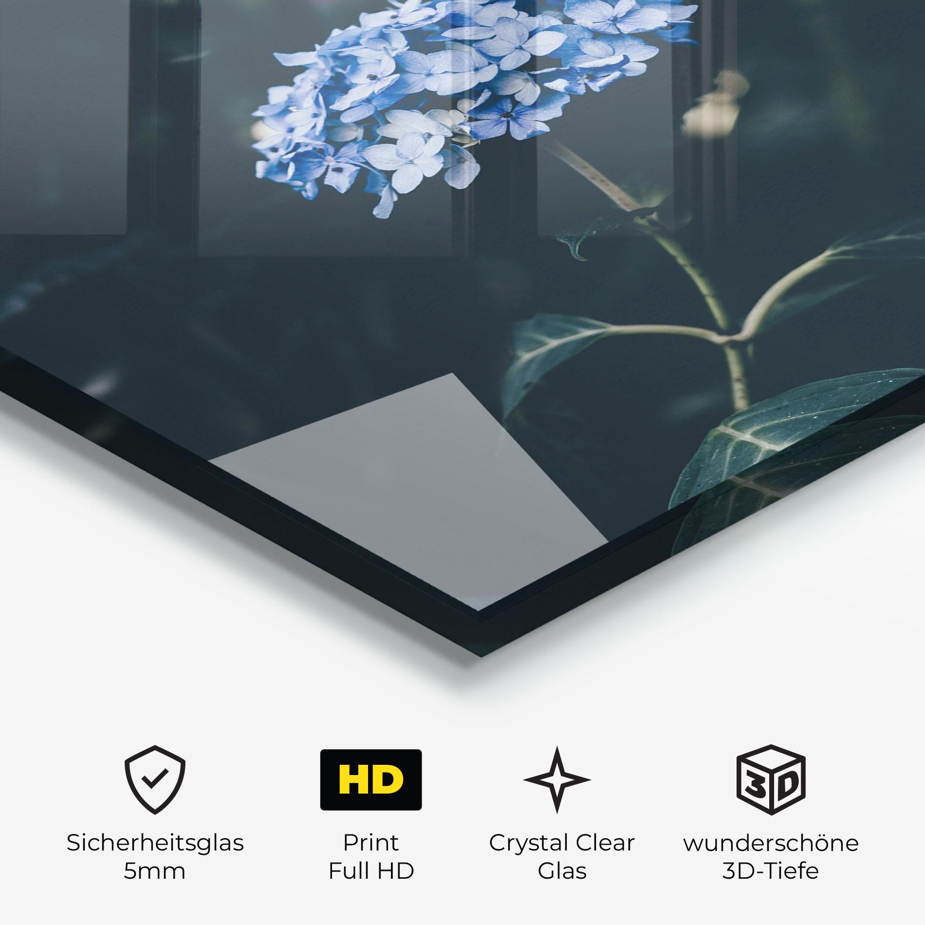 Glasbild Forest Blue Flower mockup 3