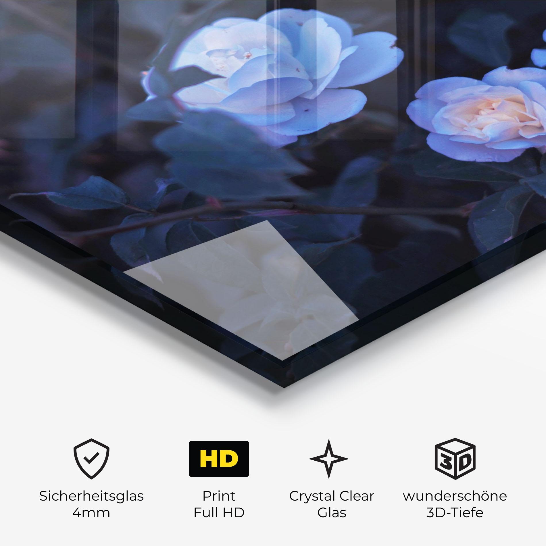 Glasbild Blue Light Rose mockup 3