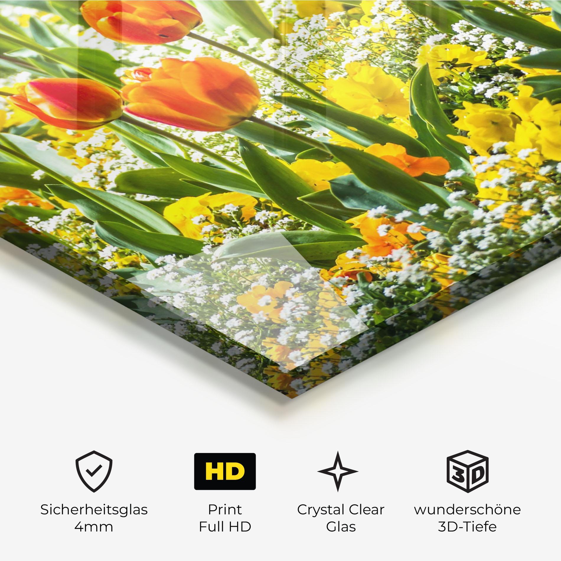 Glasbild Colorful Tulips Garden mockup 3