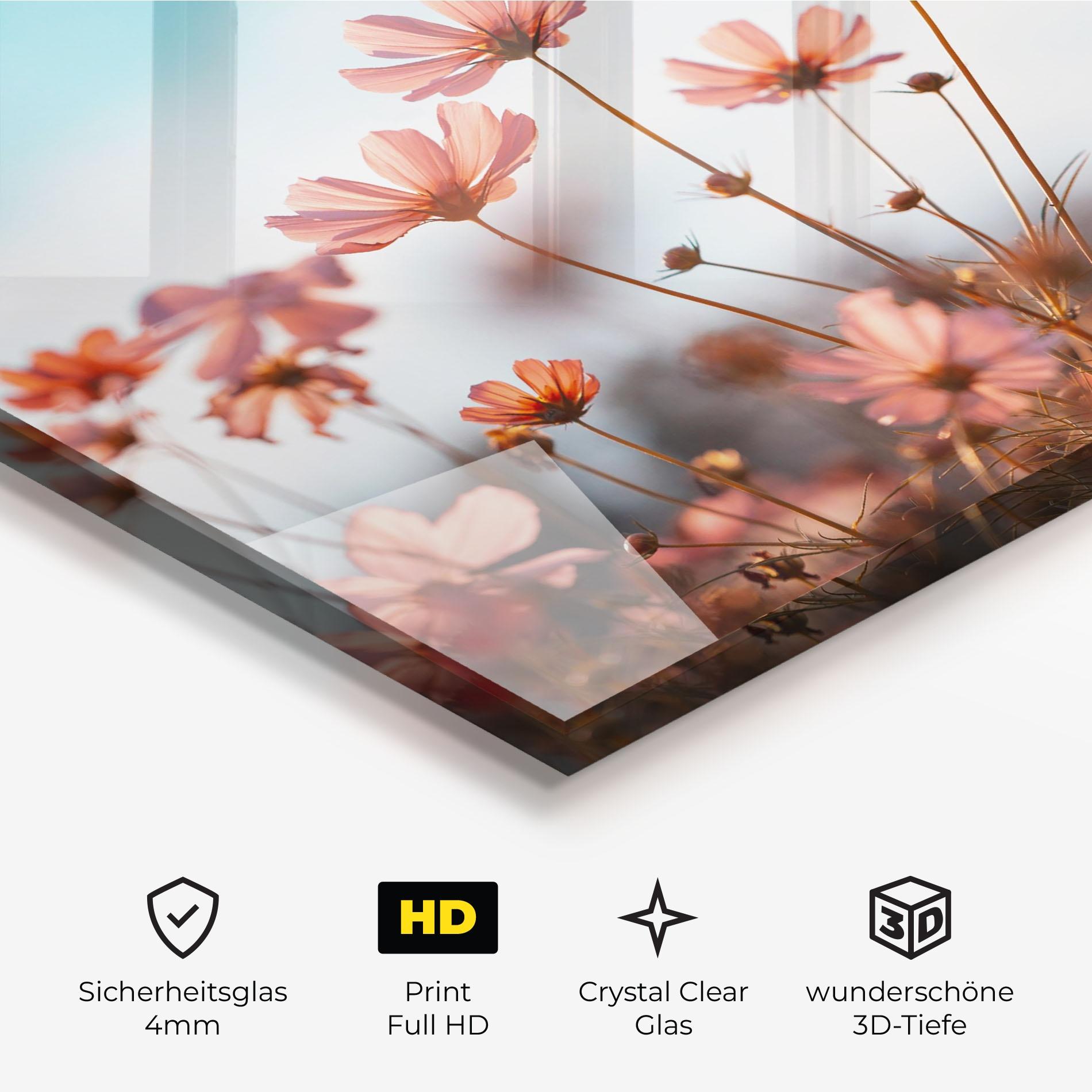 Glasbild Cosmos Flowers Beautiful mockup 3