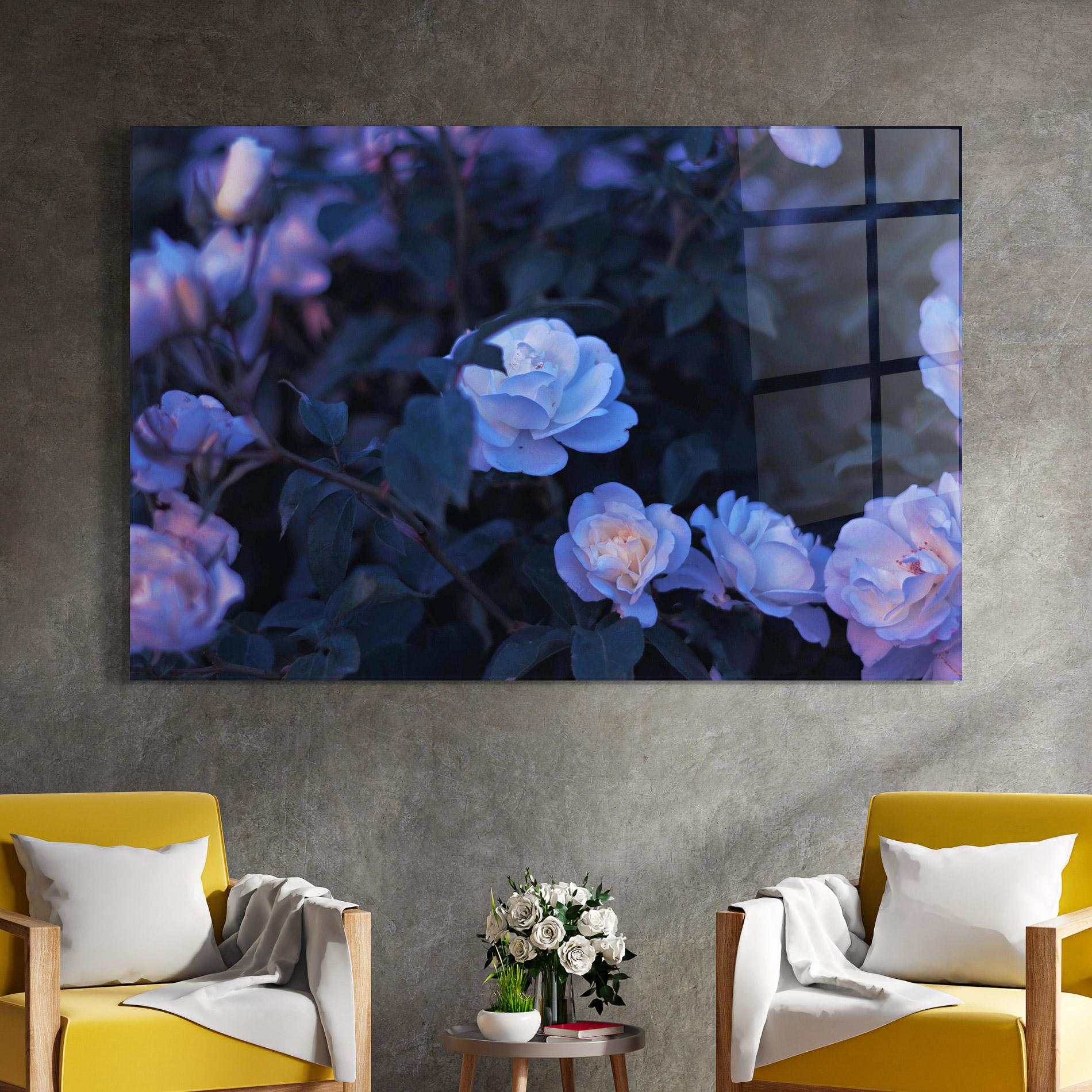 Glasbild Blue Light Rose mockup 4