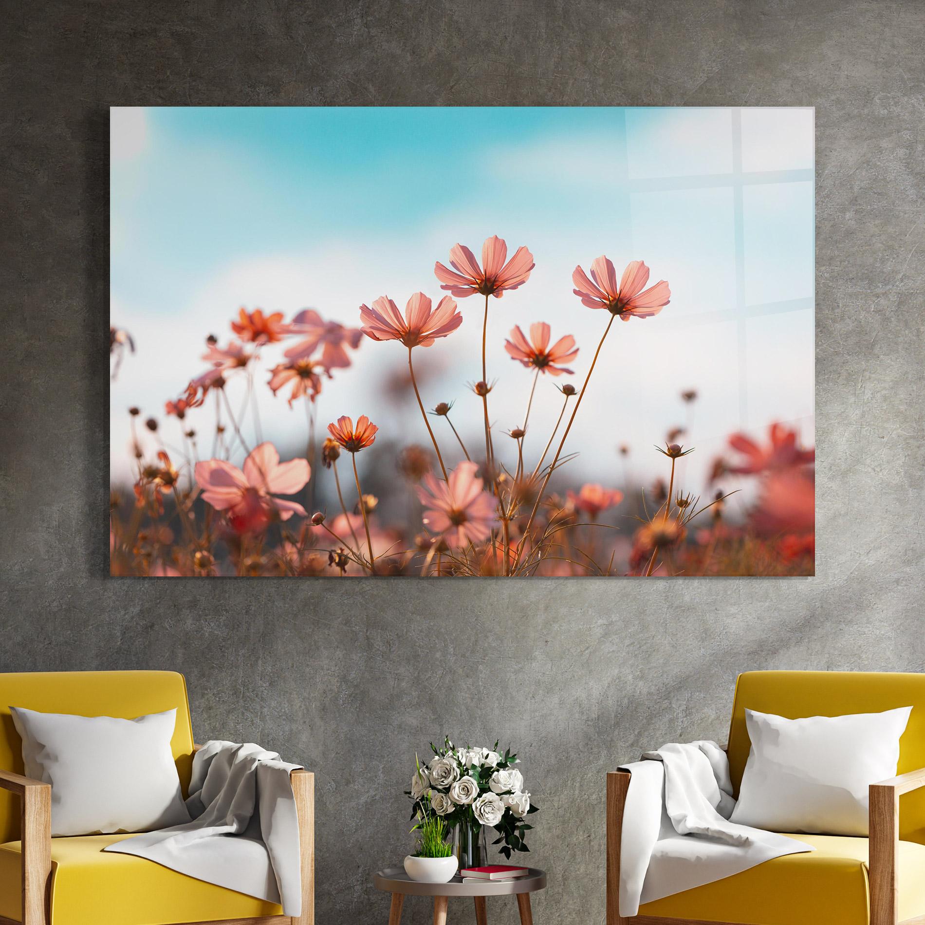 Glasbild Cosmos Flowers Beautiful mockup 4