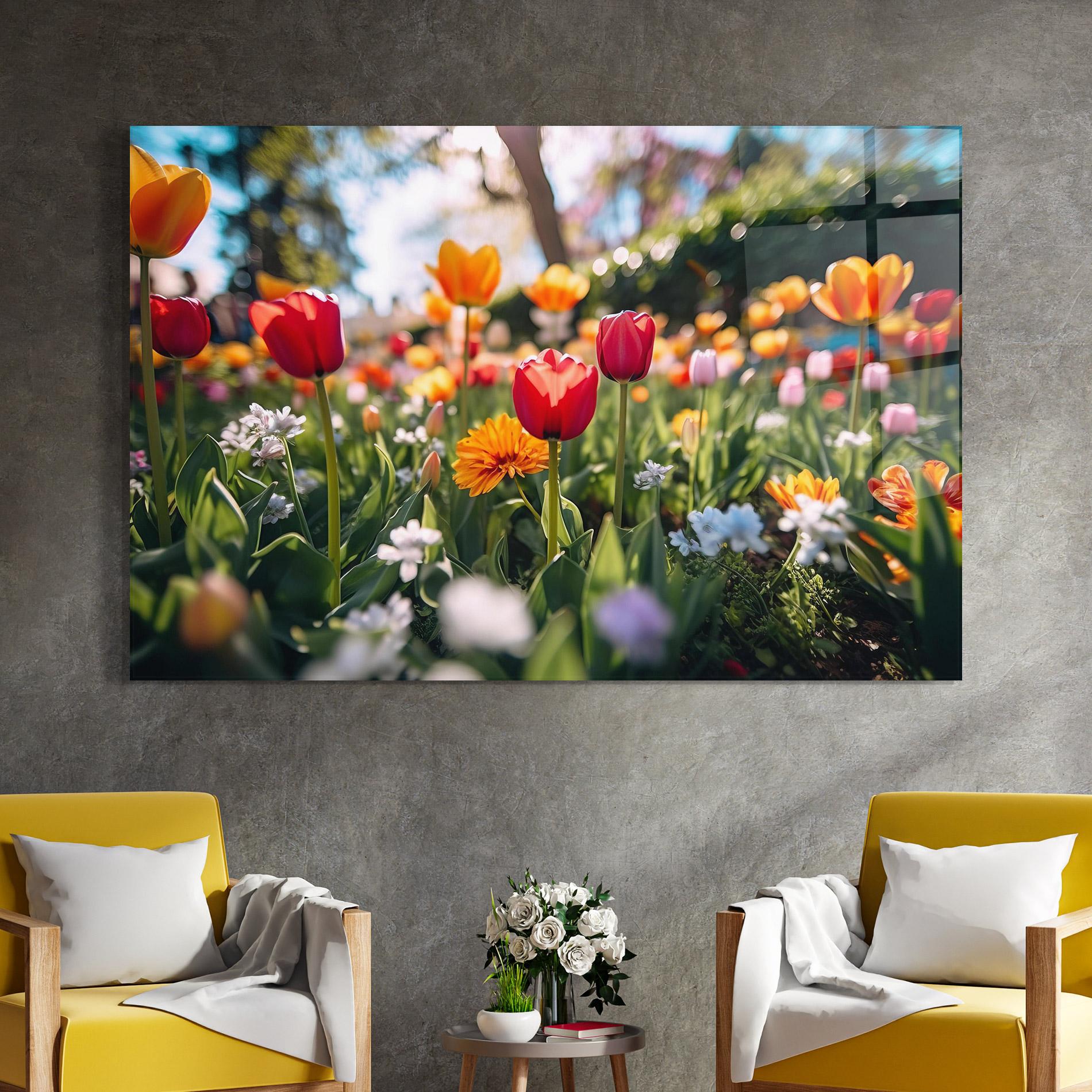 Glasbild Garden Tulips Mix mockup 4