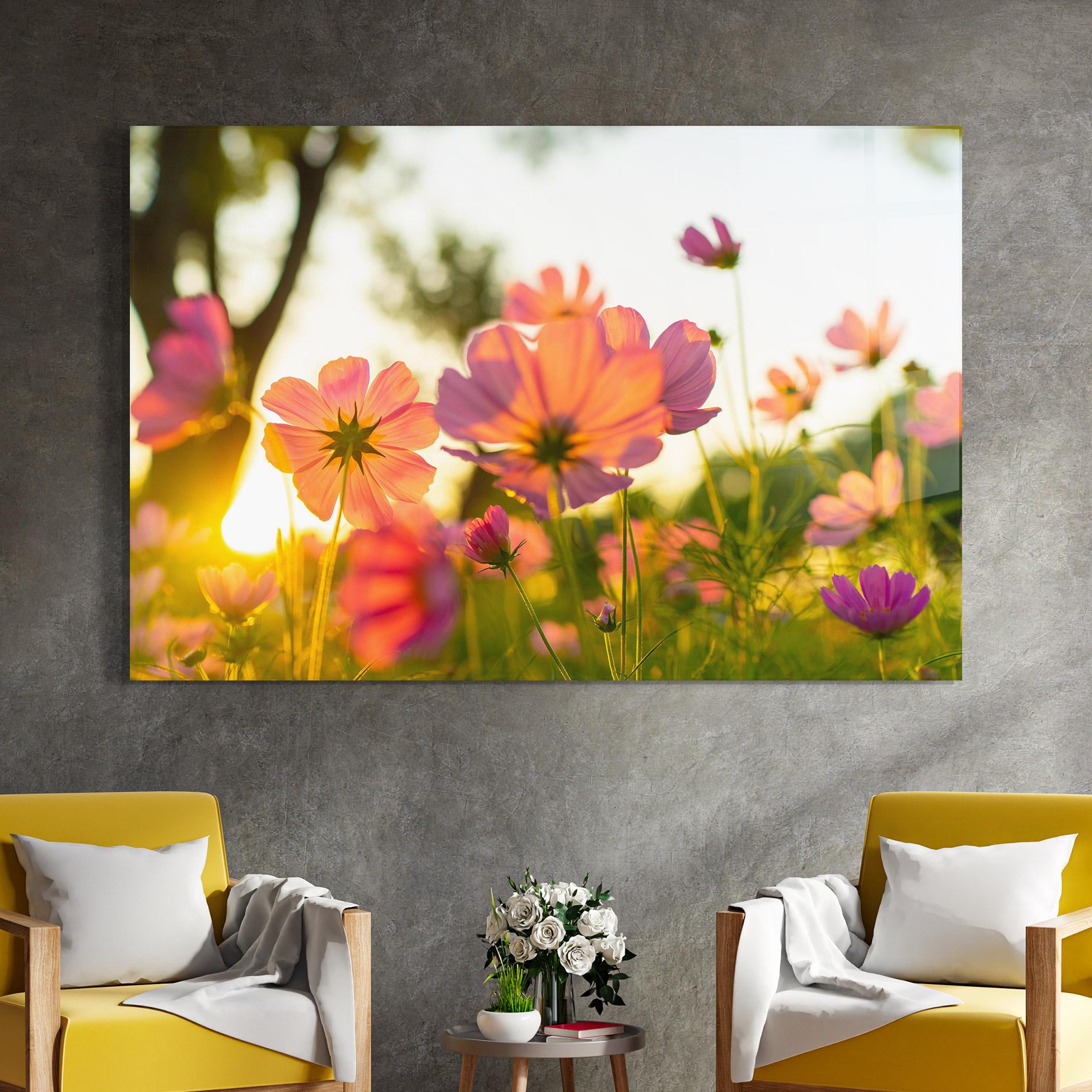 Glasbild Sunset Blooming Flower mockup 4