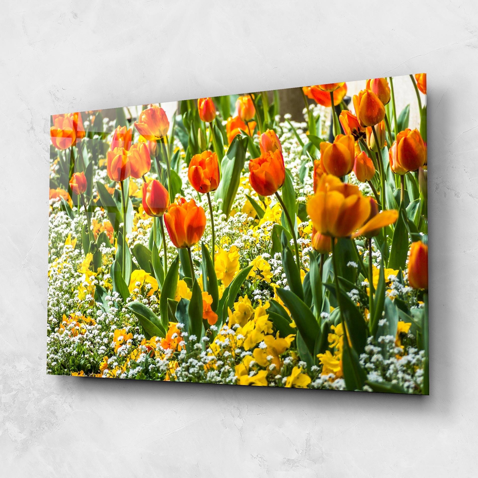 Glasbild Colorful Tulips Garden mockup 1