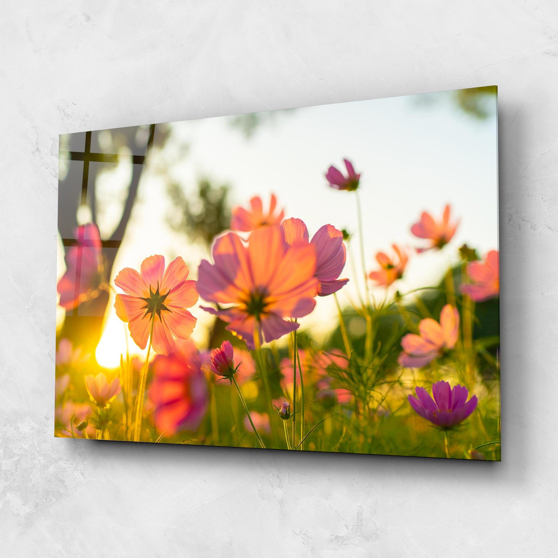 Glasbild Sunset Blooming Flower mockup 1