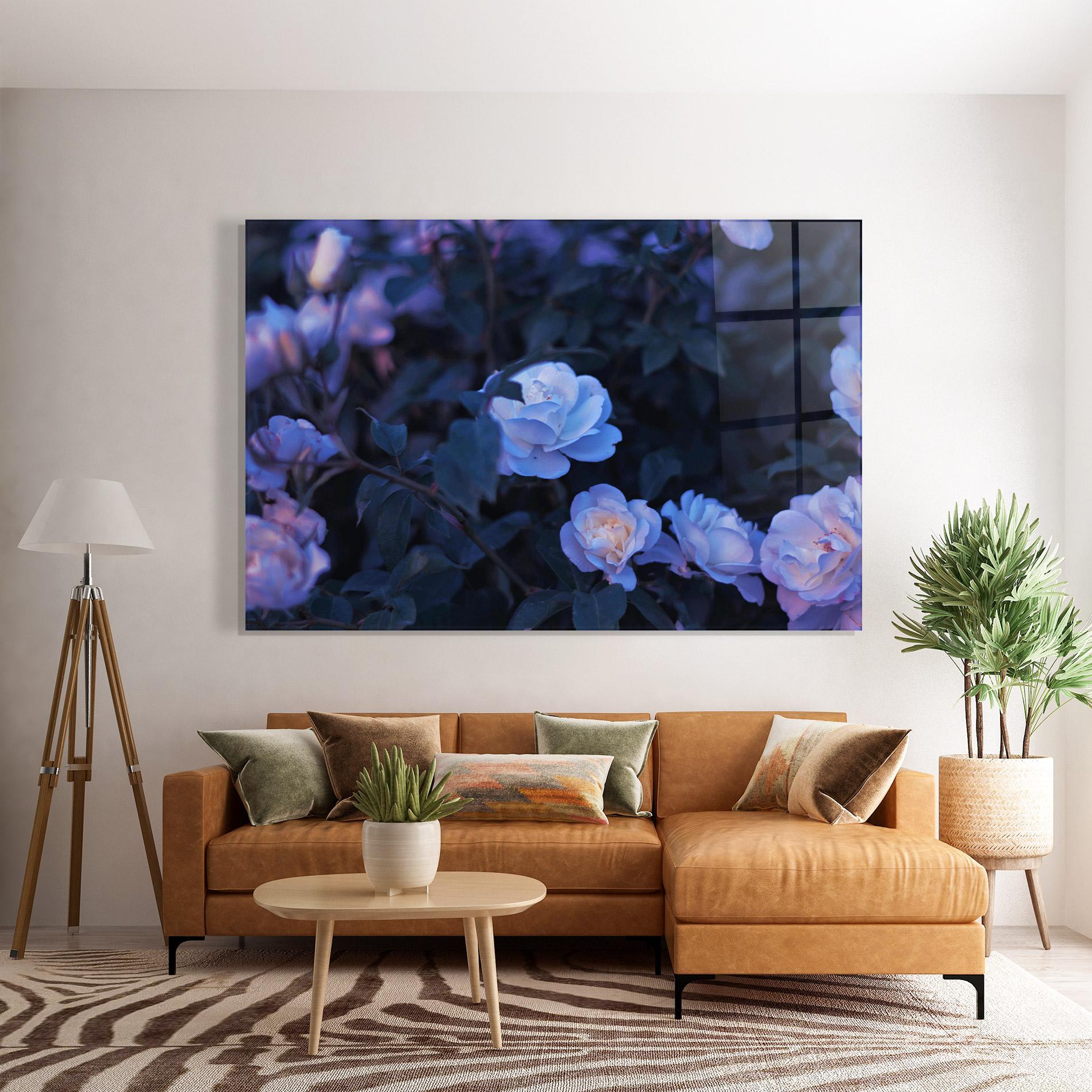 Glasbild Blue Light Rose mockup 7