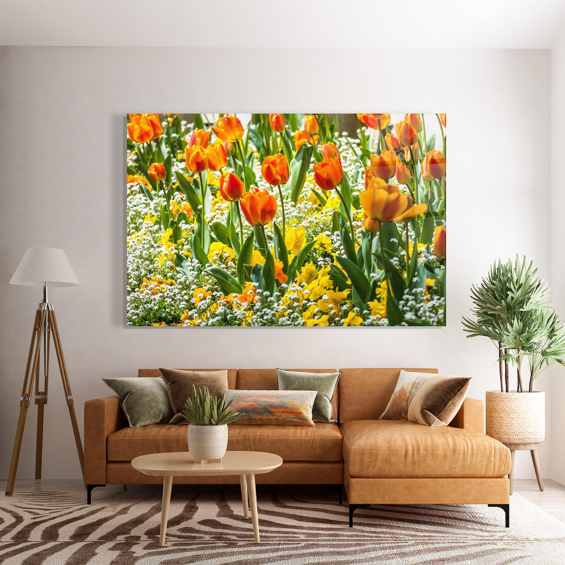 Glasbild Colorful Tulips Garden mockup 7