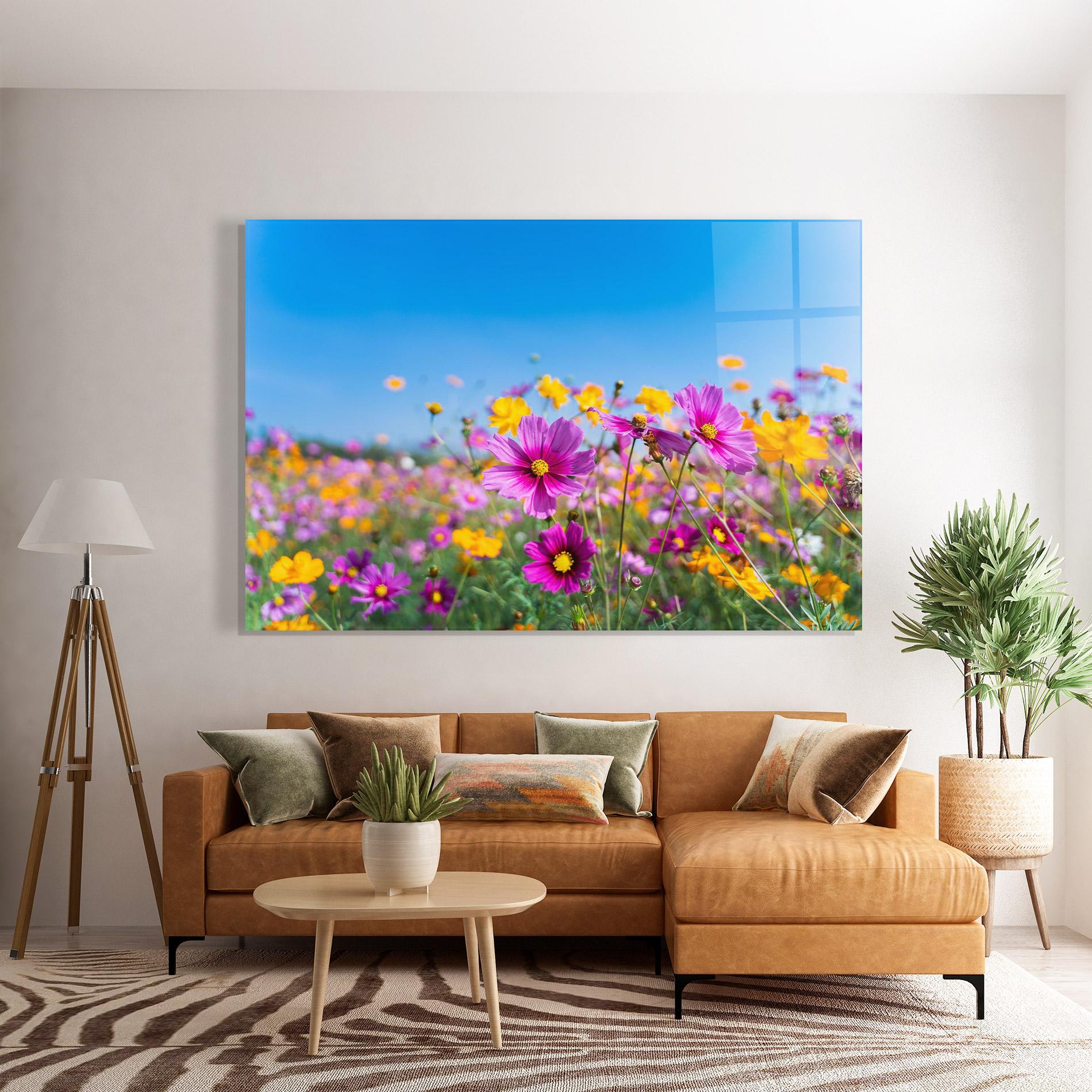 Glasbild Cosmos Flowers Grassland mockup 7