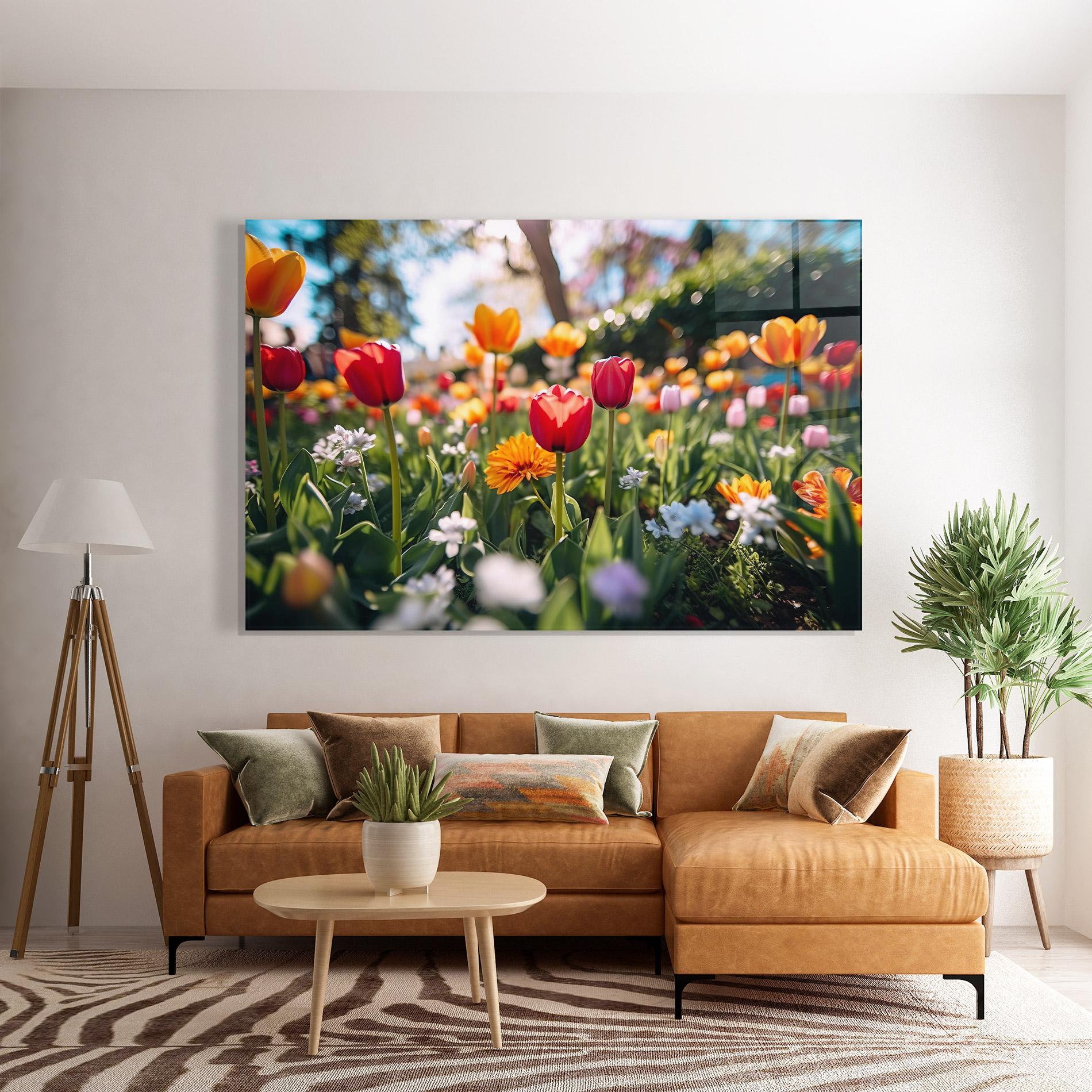 Glasbild Garden Tulips Mix mockup 7