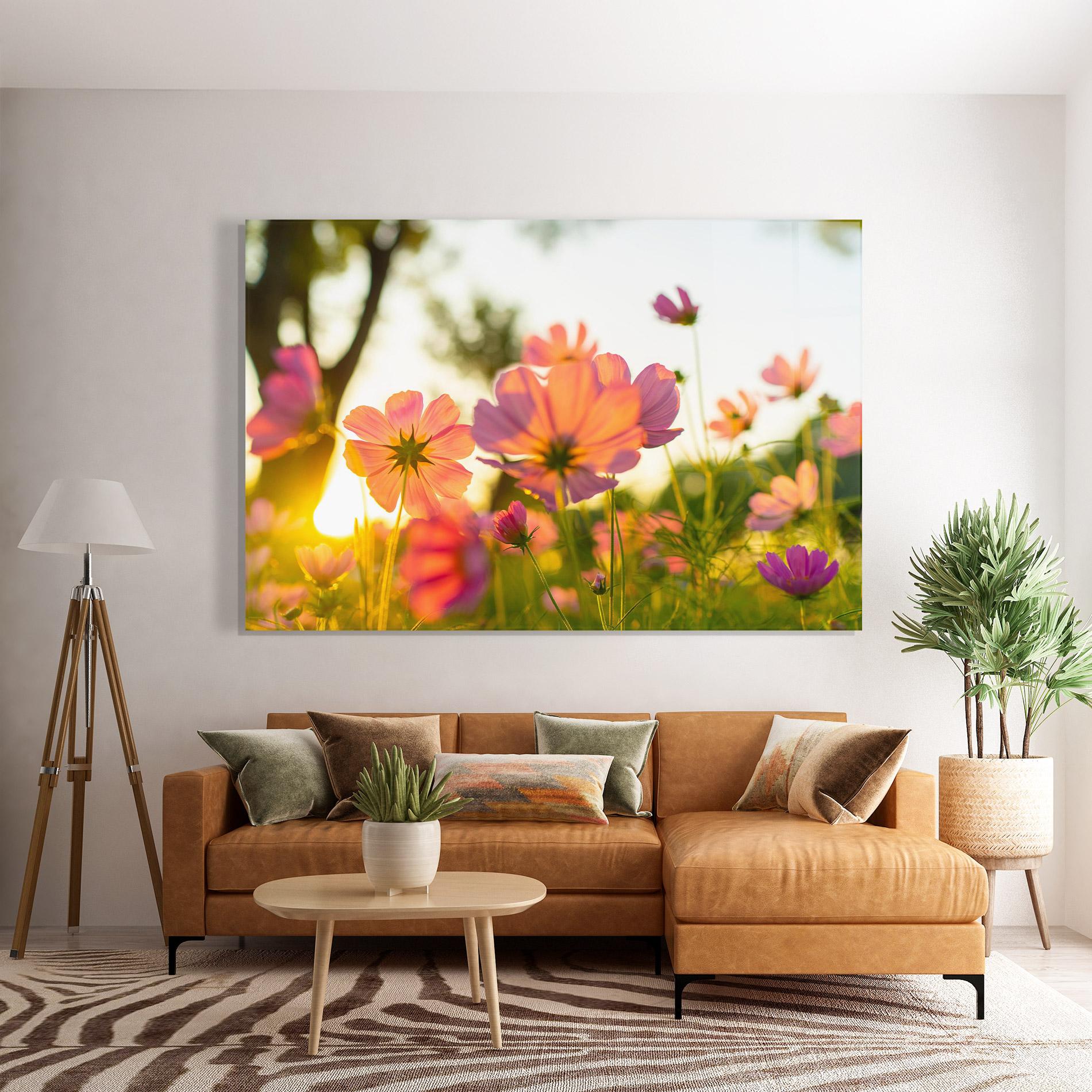 Glasbild Sunset Blooming Flower mockup 7