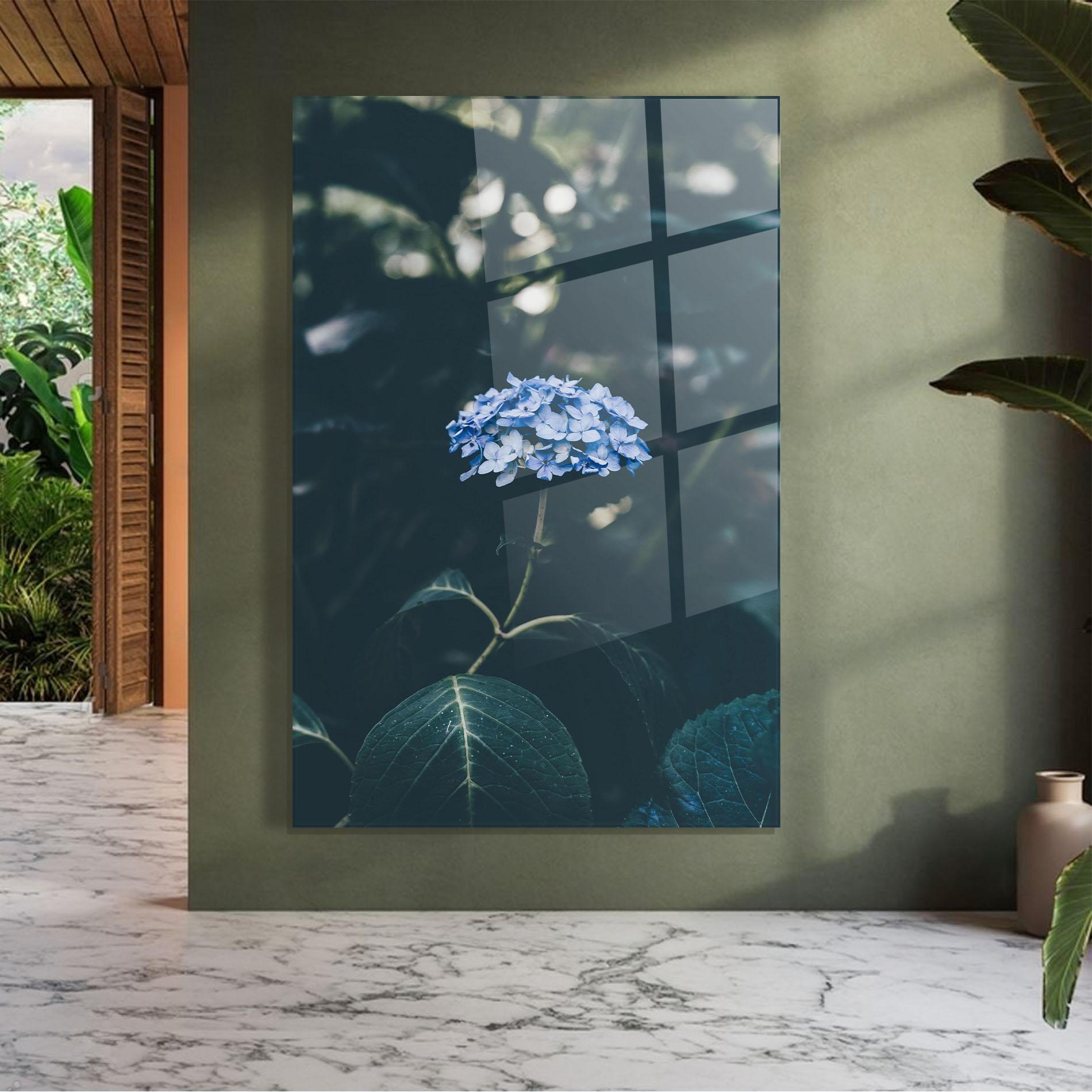 Glasbild Forest Blue Flower mockup 7