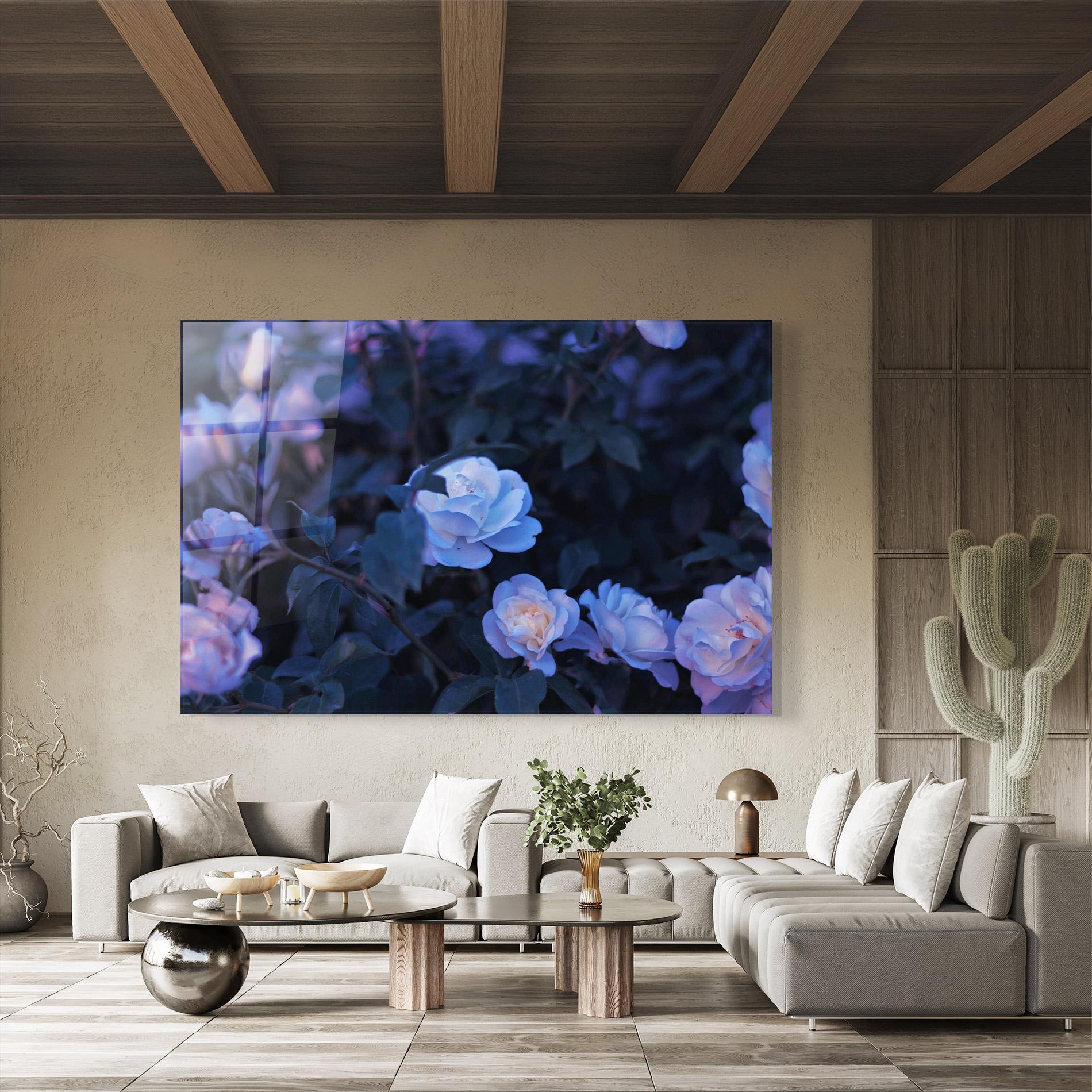 Glasbild Blue Light Rose mockup 8