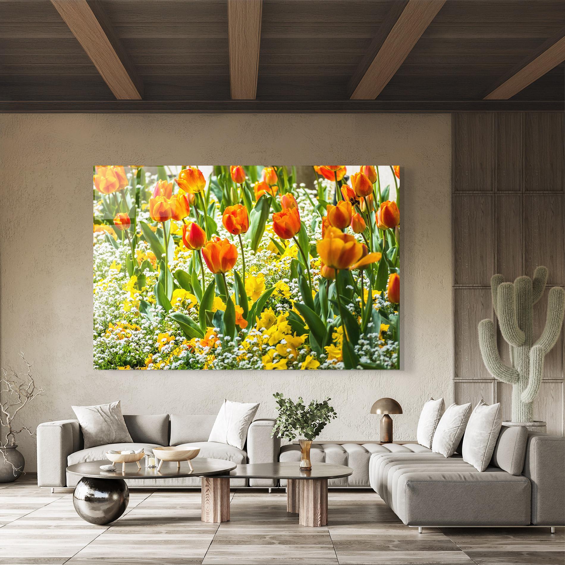 Glasbild Colorful Tulips Garden mockup 8