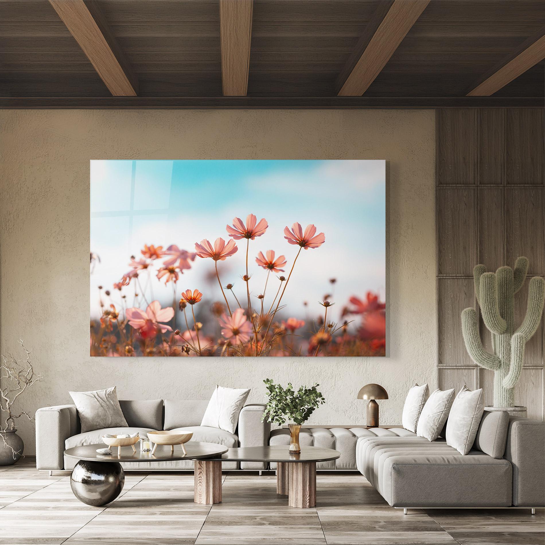 Glasbild Cosmos Flowers Beautiful mockup 8