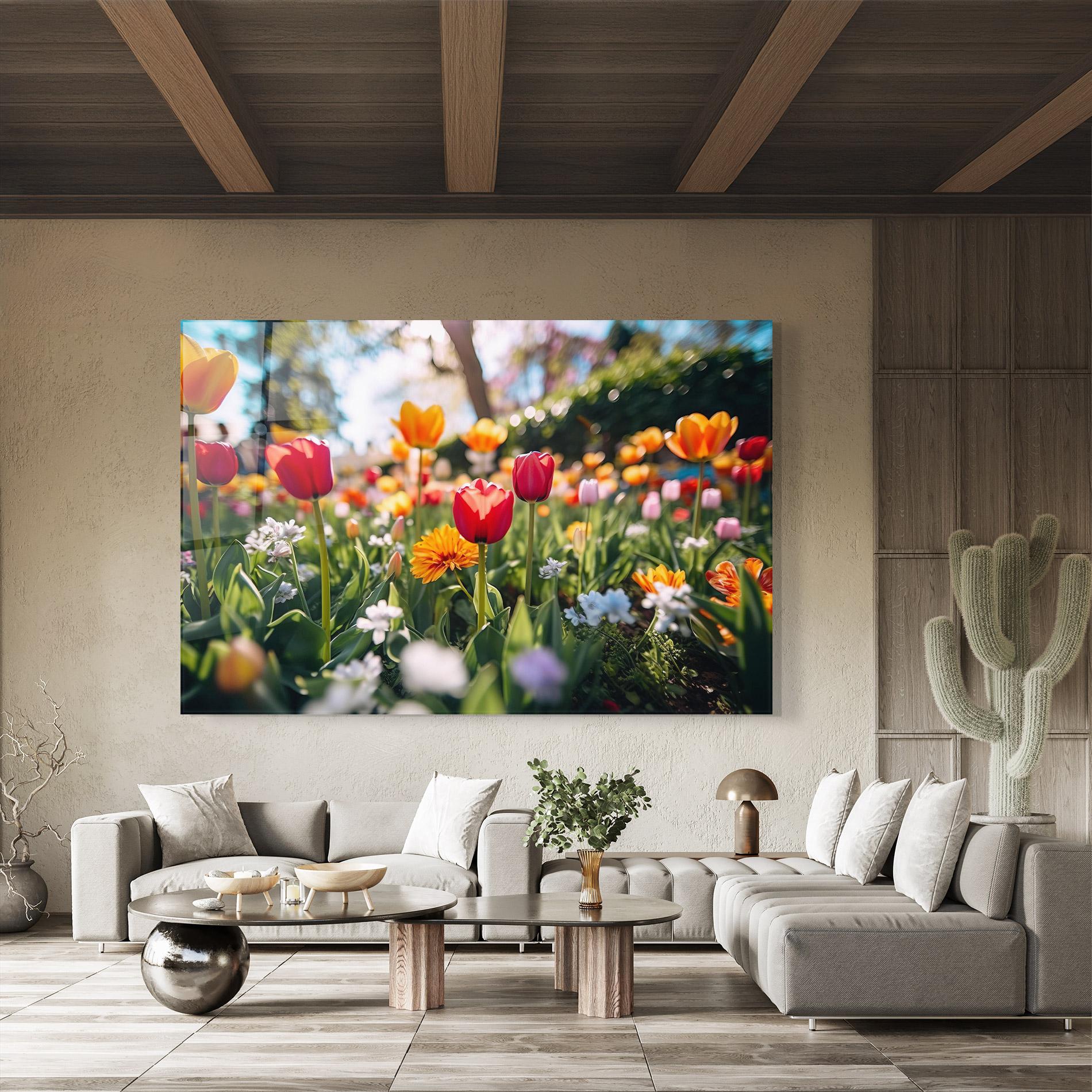 Glasbild Garden Tulips Mix mockup 8