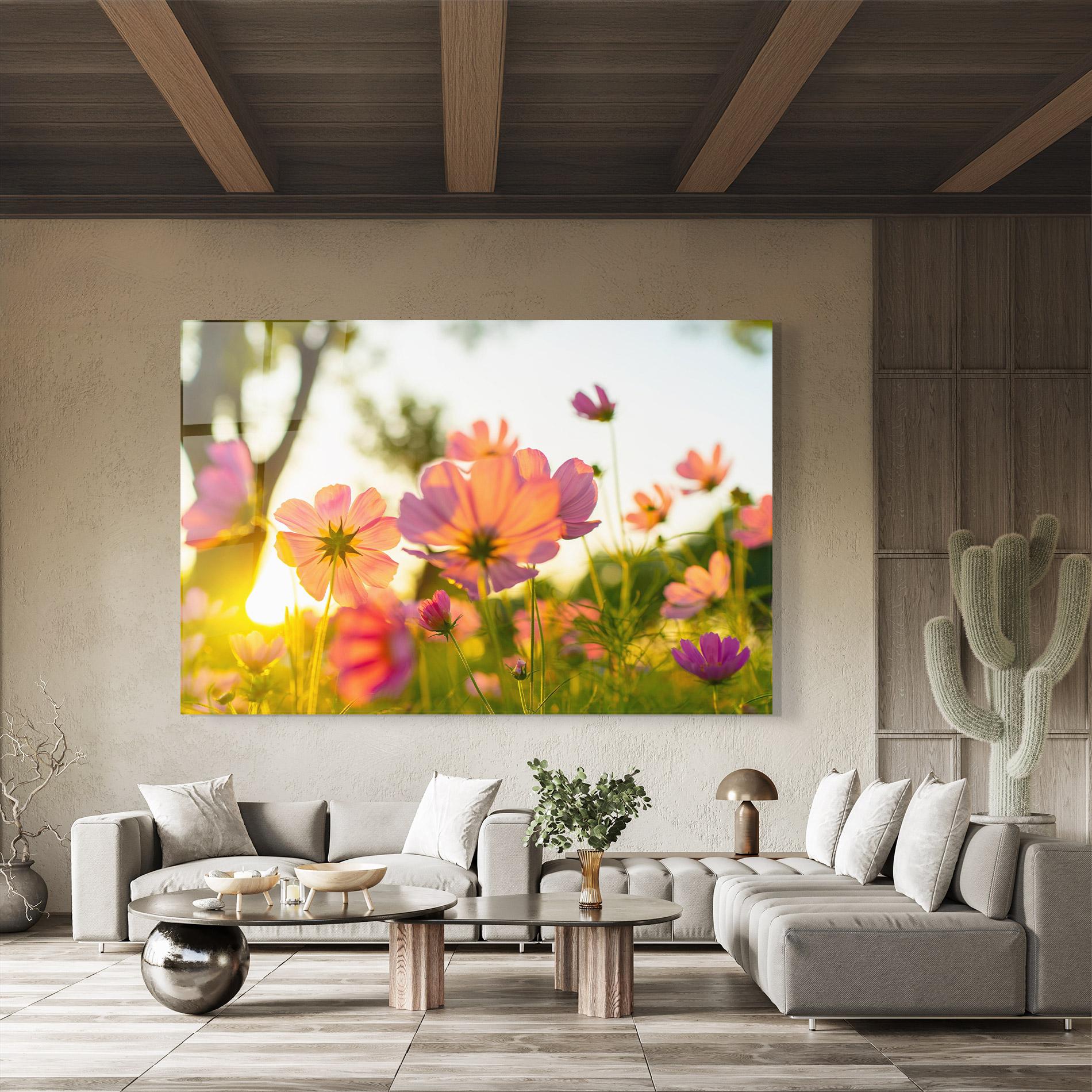 Glasbild Sunset Blooming Flower mockup 8