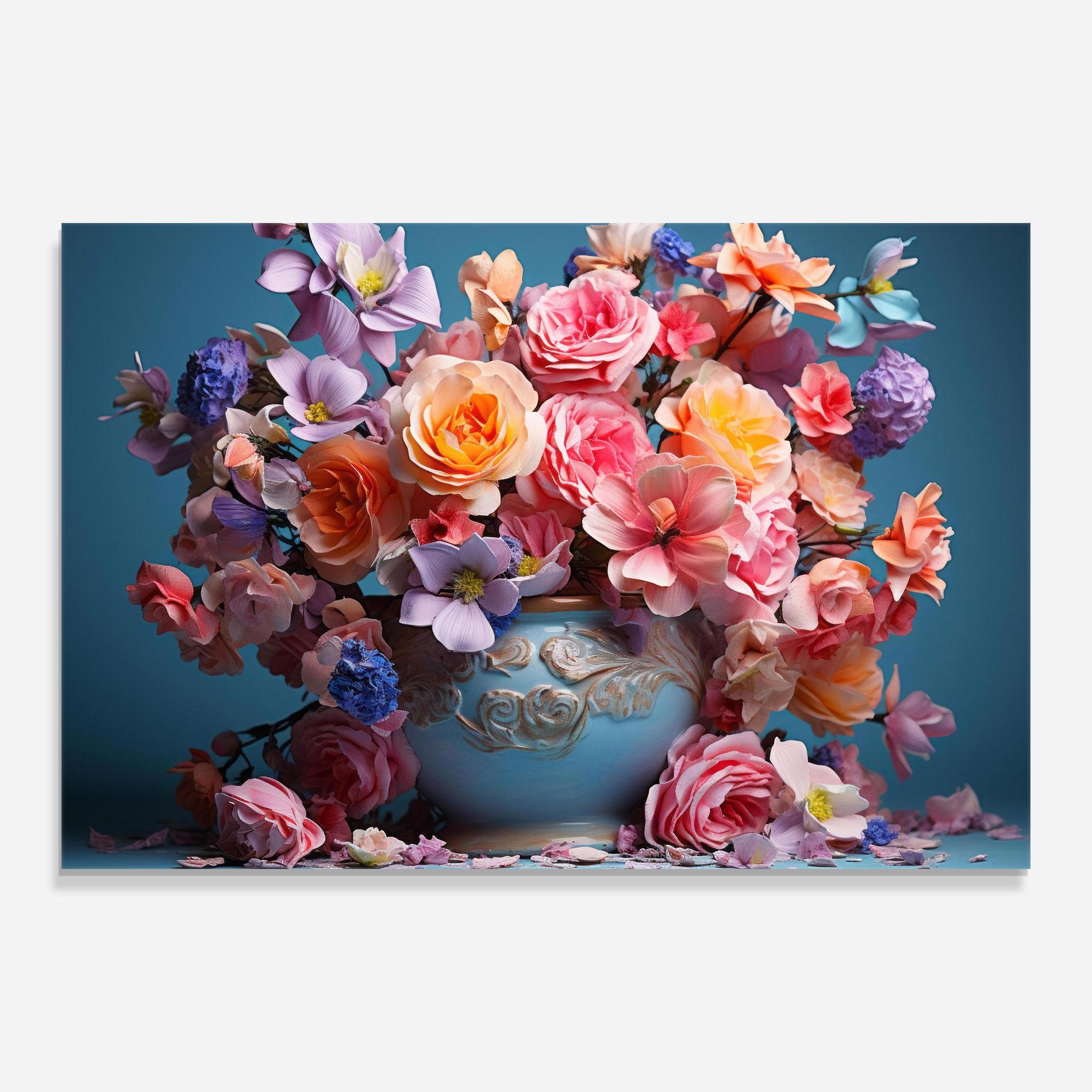 Glasbild Blue Vase Flowers mockup 0