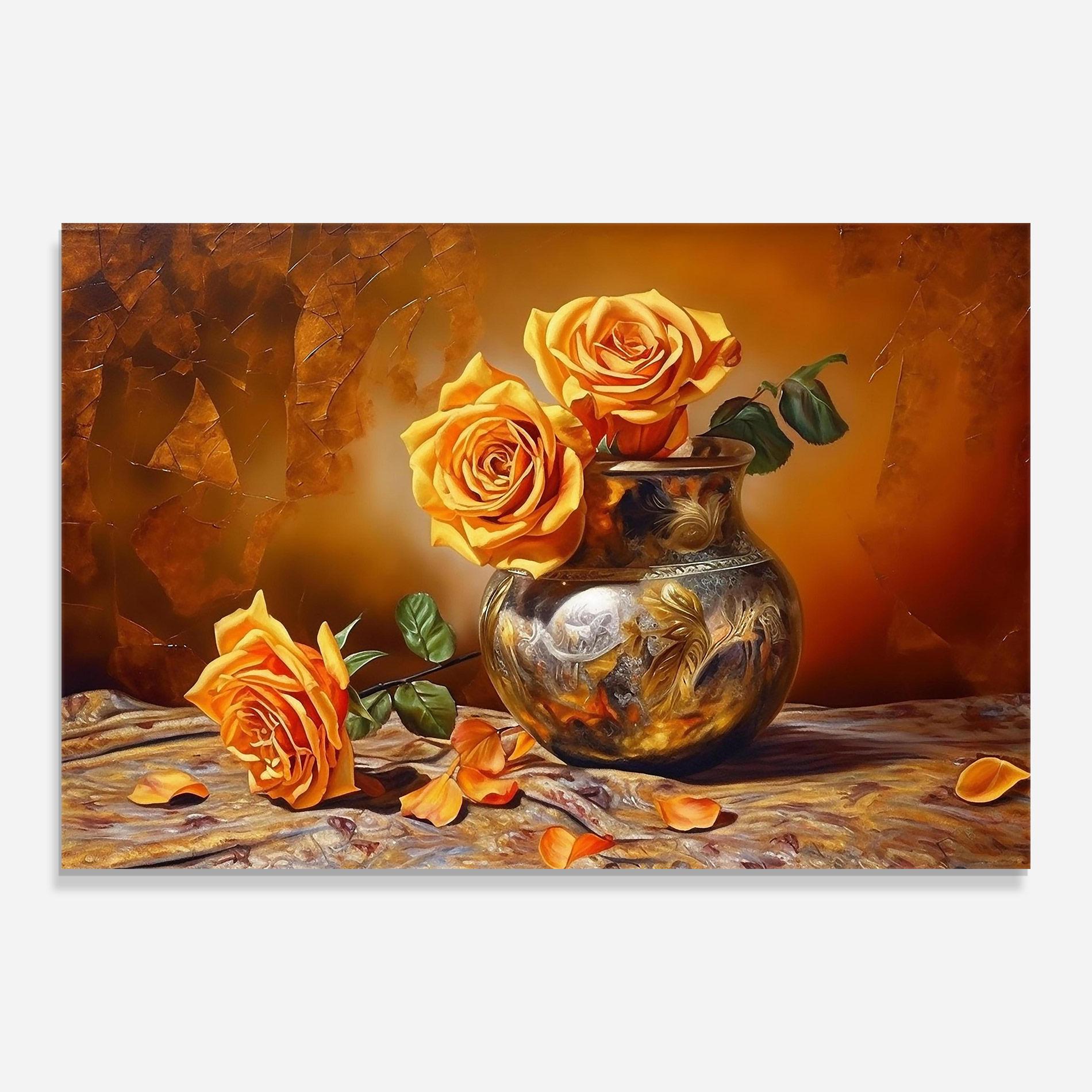 Glasbild Orange Roses Vase mockup 0
