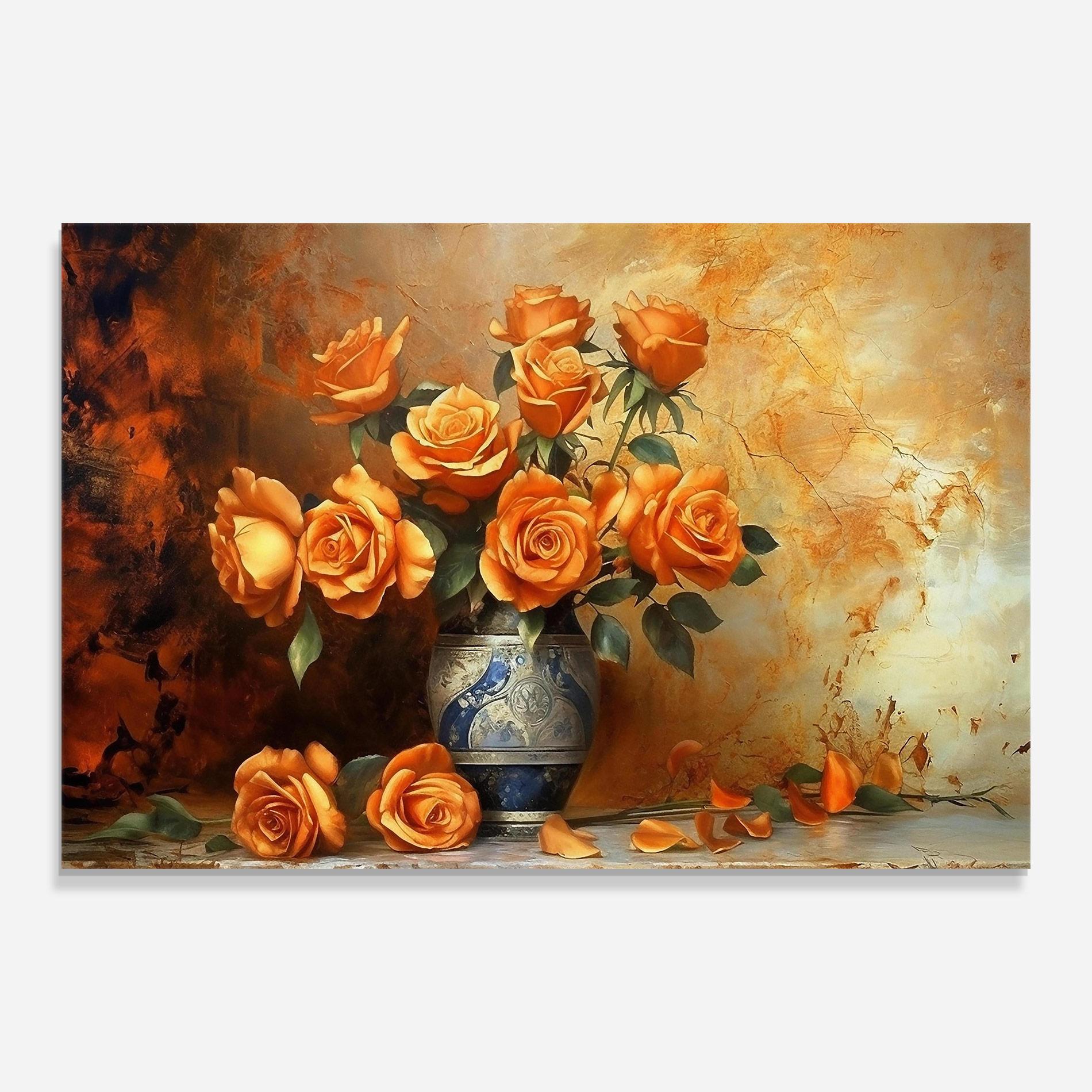 Glasbild Pretty Orange Rose Vase mockup 0