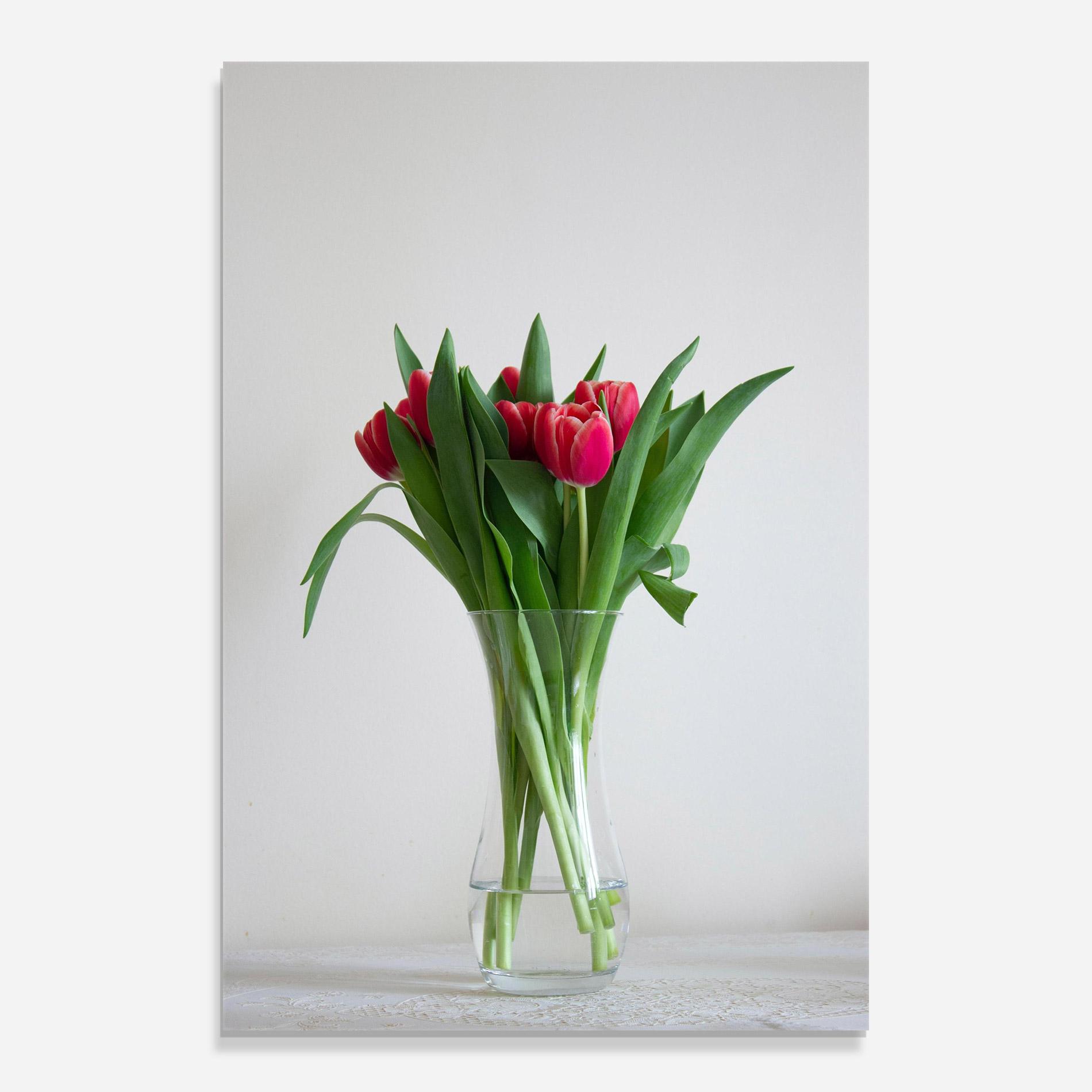 Glasbild Pretty Tulips Vase mockup 0