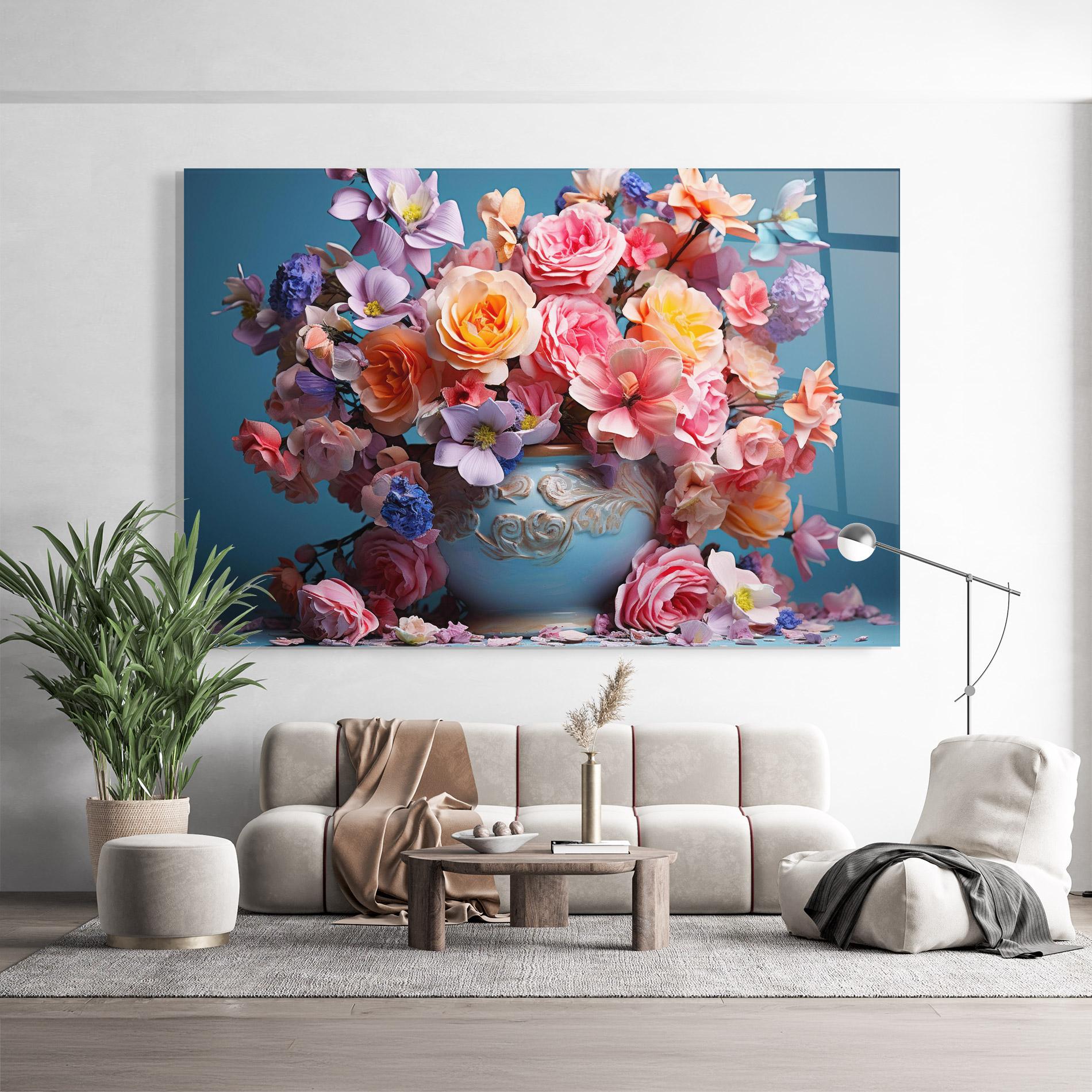 Glasbild Blue Vase Flowers mockup 9