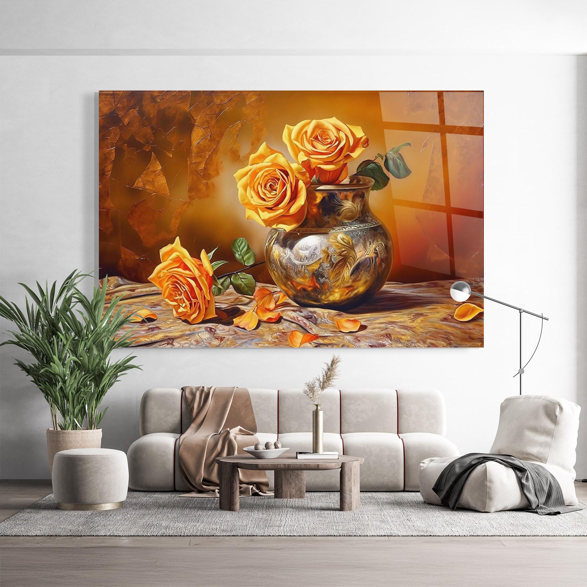 Glasbild Orange Roses Vase mockup 9