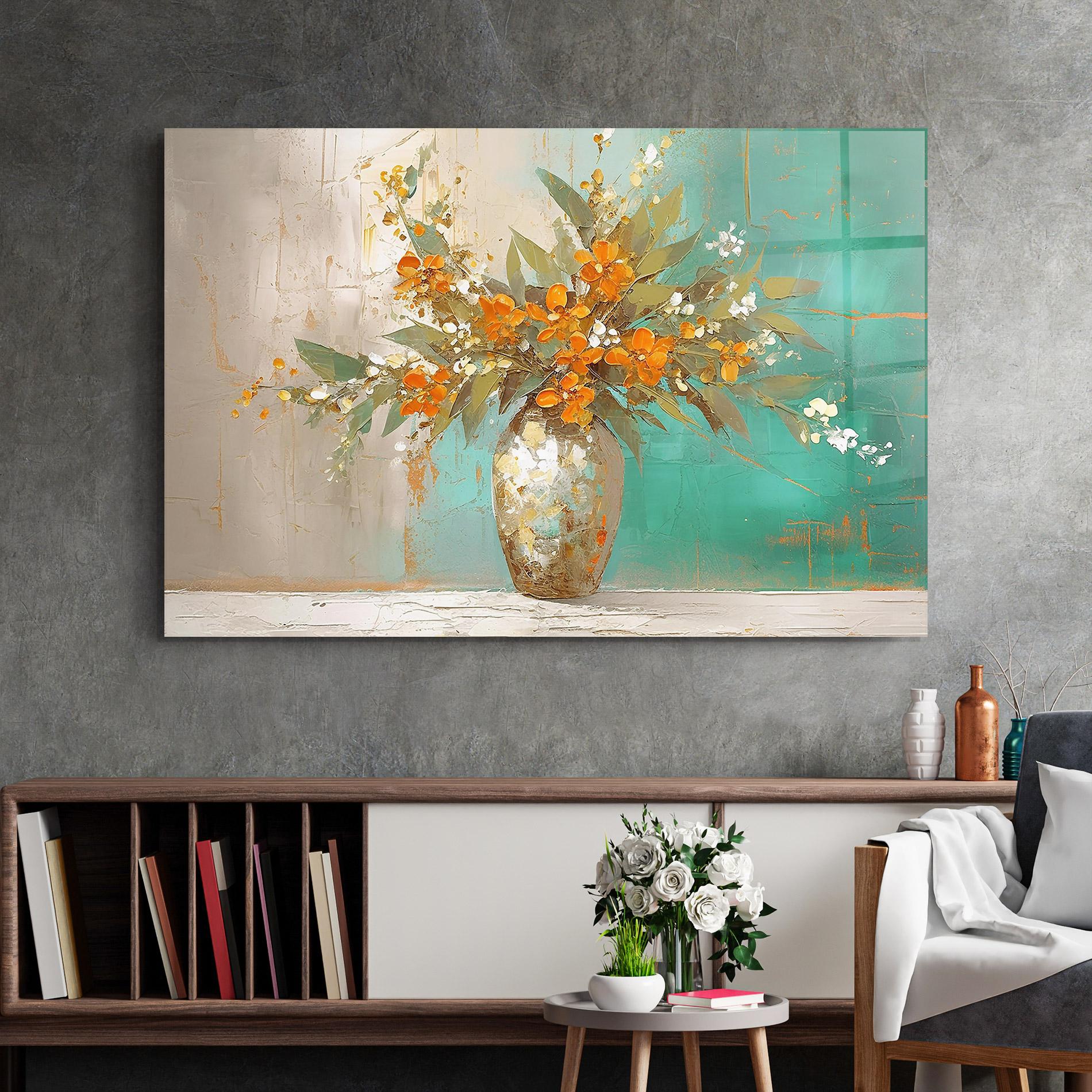 Glasbild Grey Vase Orange mockup 2