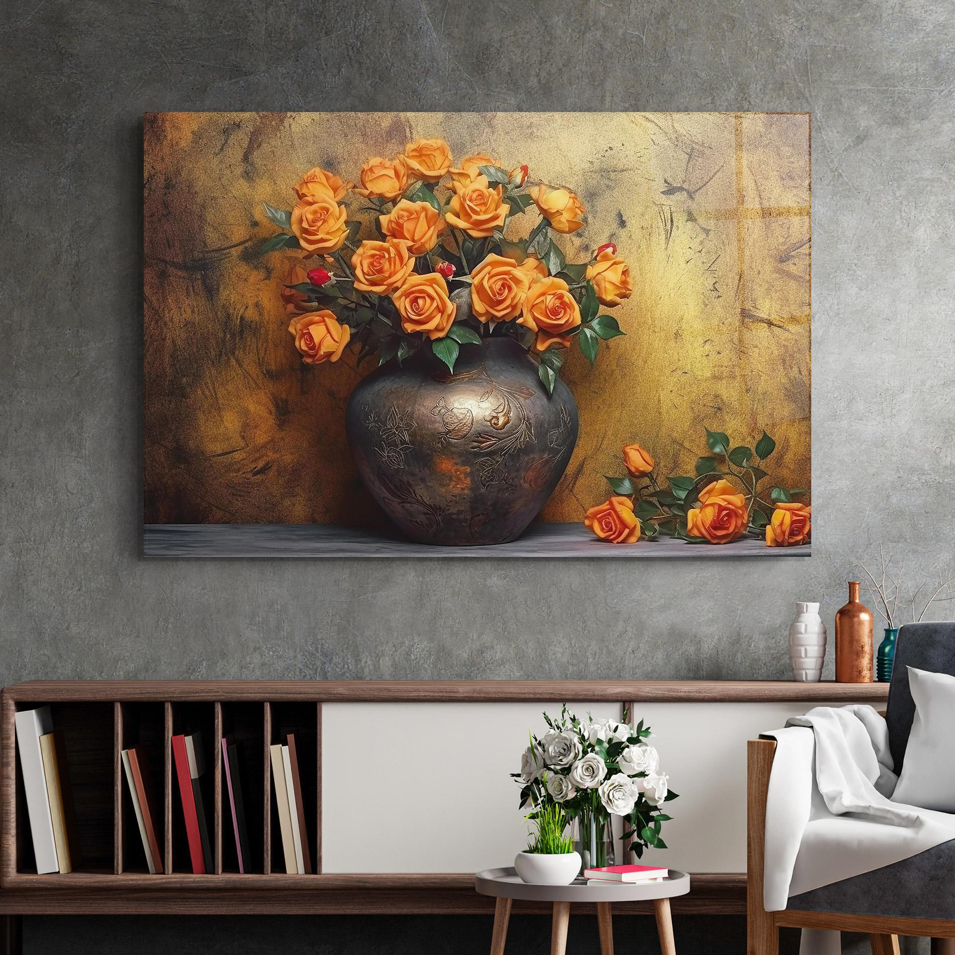 Glasbild Orange Vintage Vase mockup 2