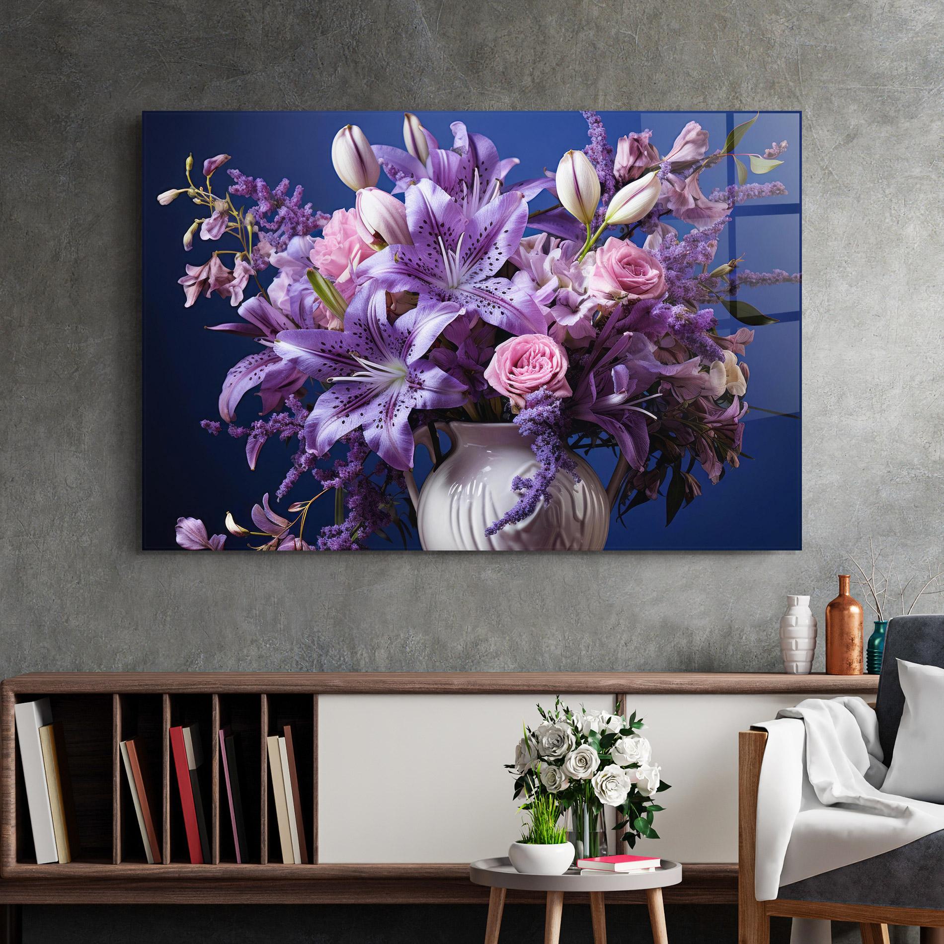Glasbild Vase Purple Flower mockup 2