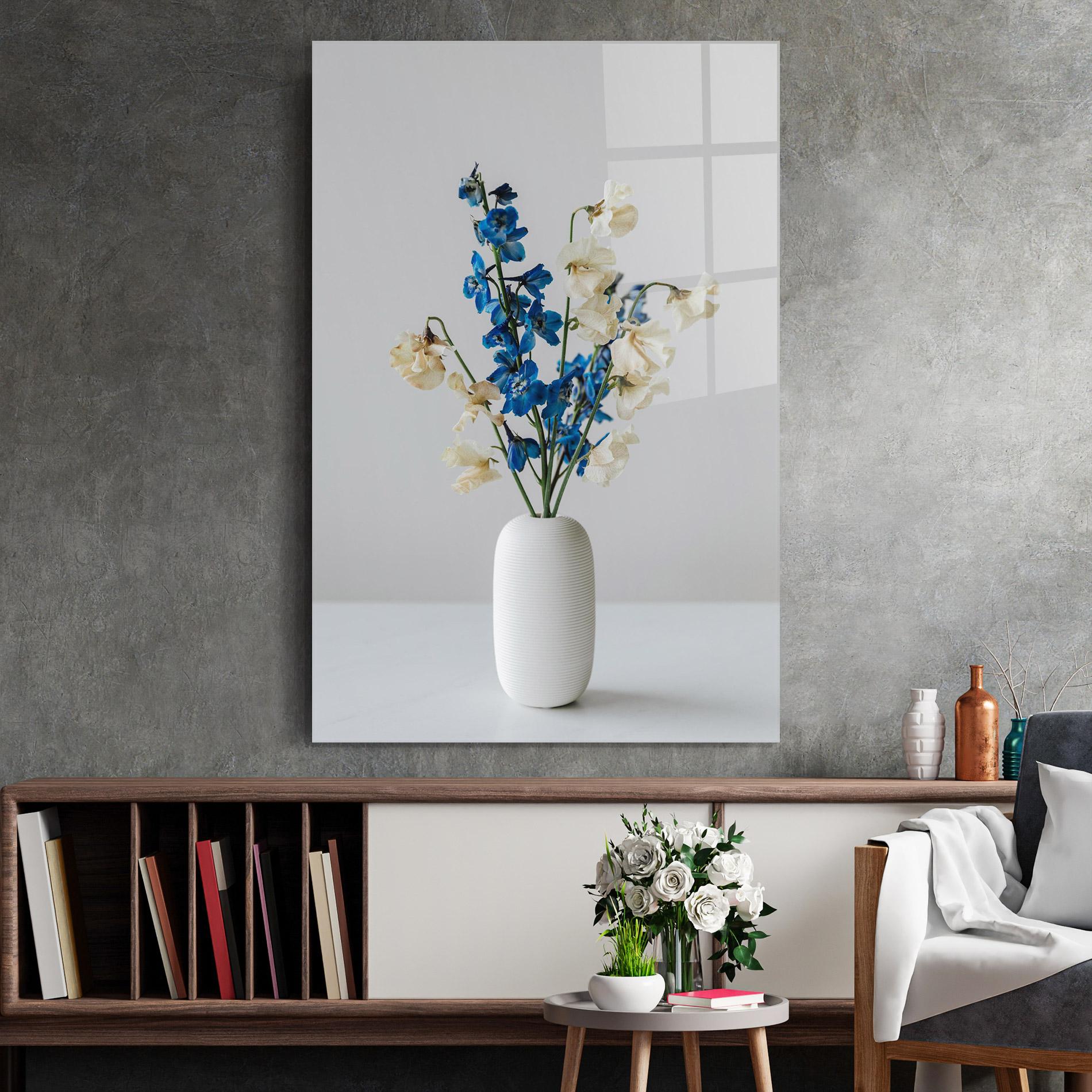 Glasbild Blue White Vase mockup 2