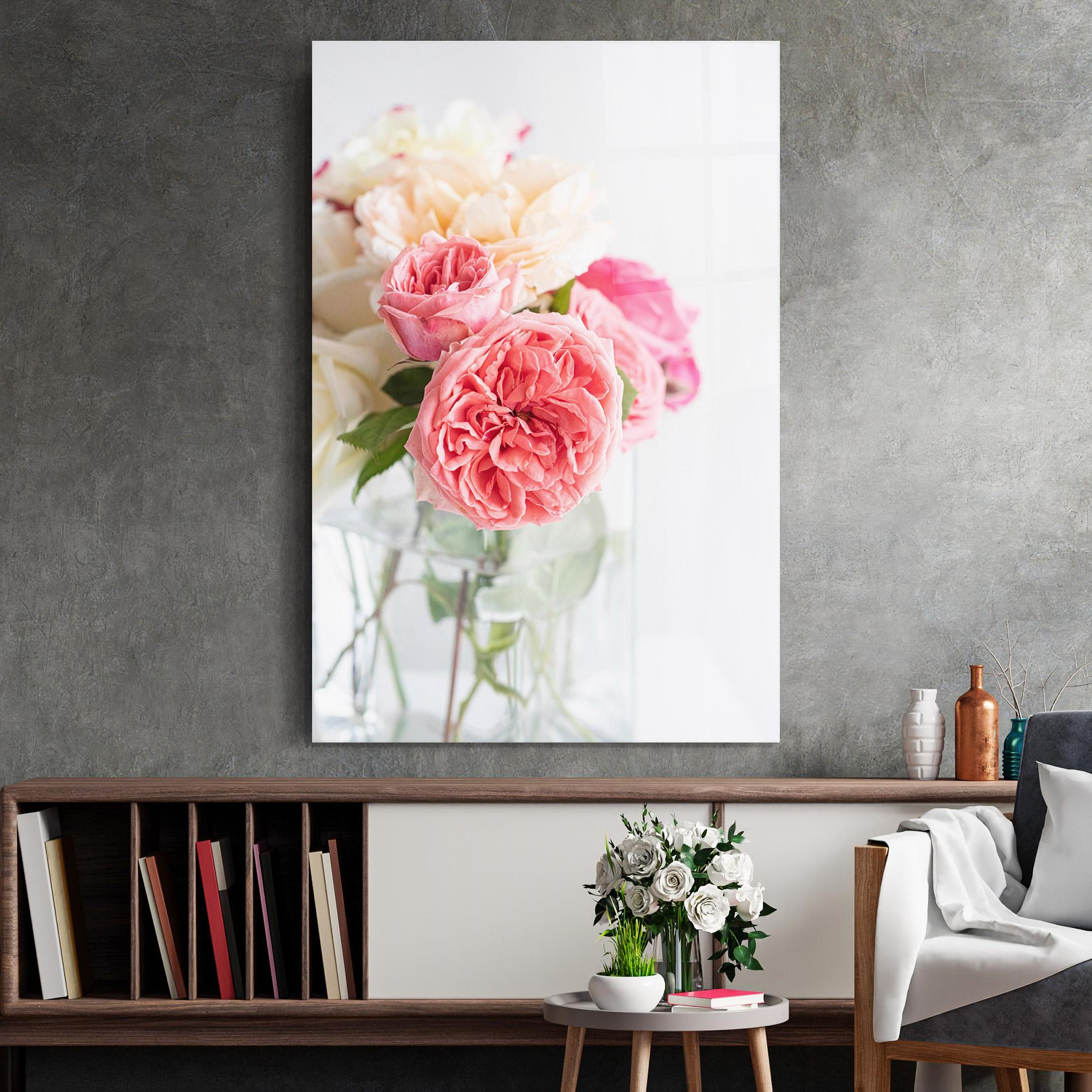 Glasbild Pink Rose Vase mockup 2