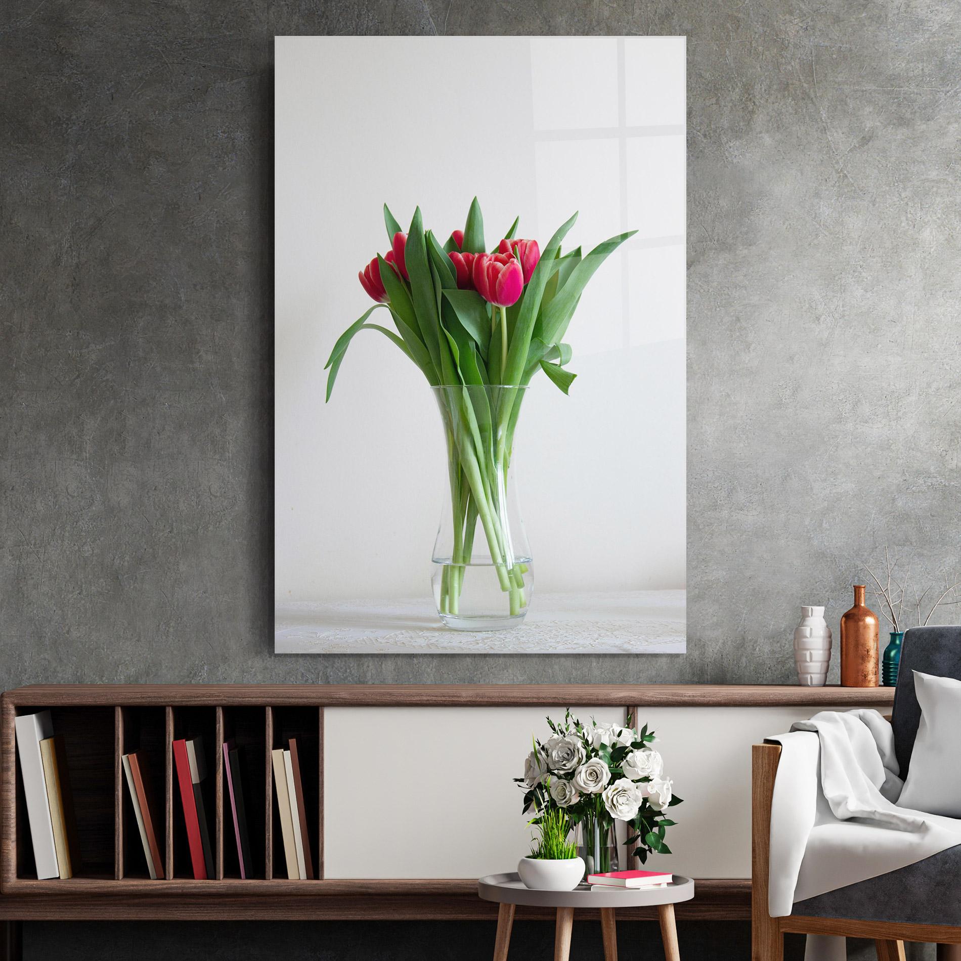 Glasbild Pretty Tulips Vase mockup 2
