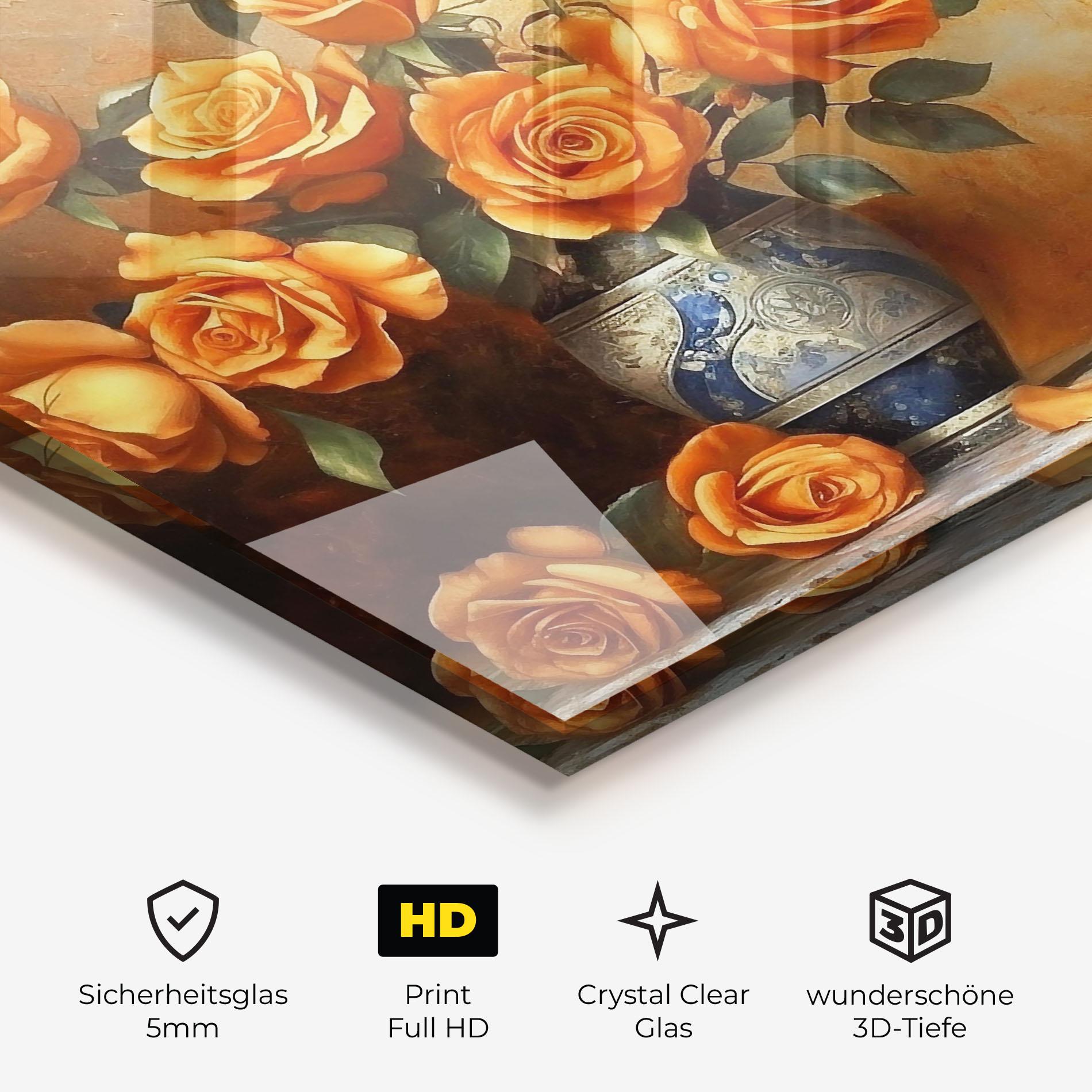 Glasbild Pretty Orange Rose Vase mockup 3