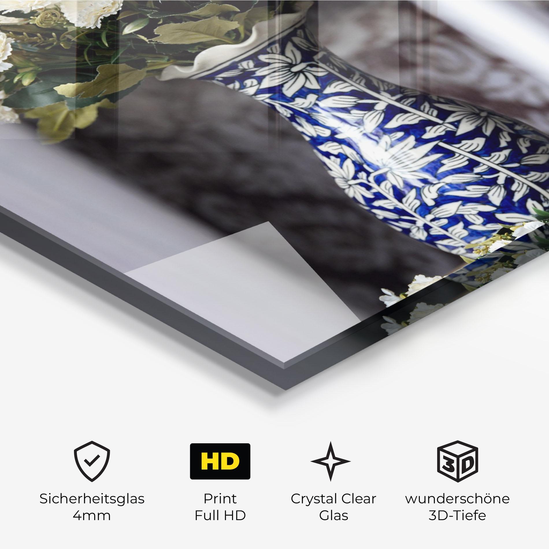 Glasbild Blue Patern Vase mockup 3