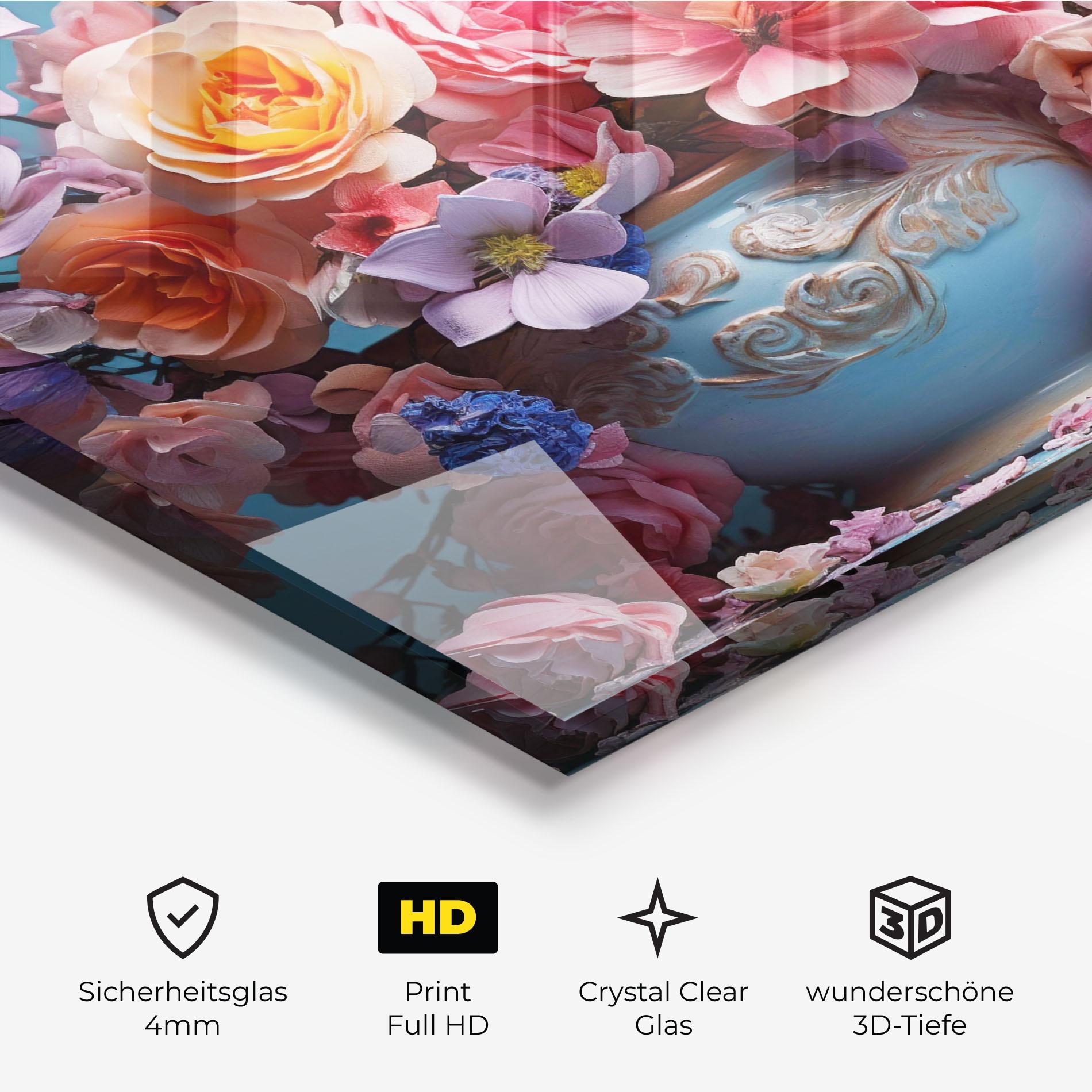 Glasbild Blue Vase Flowers mockup 3