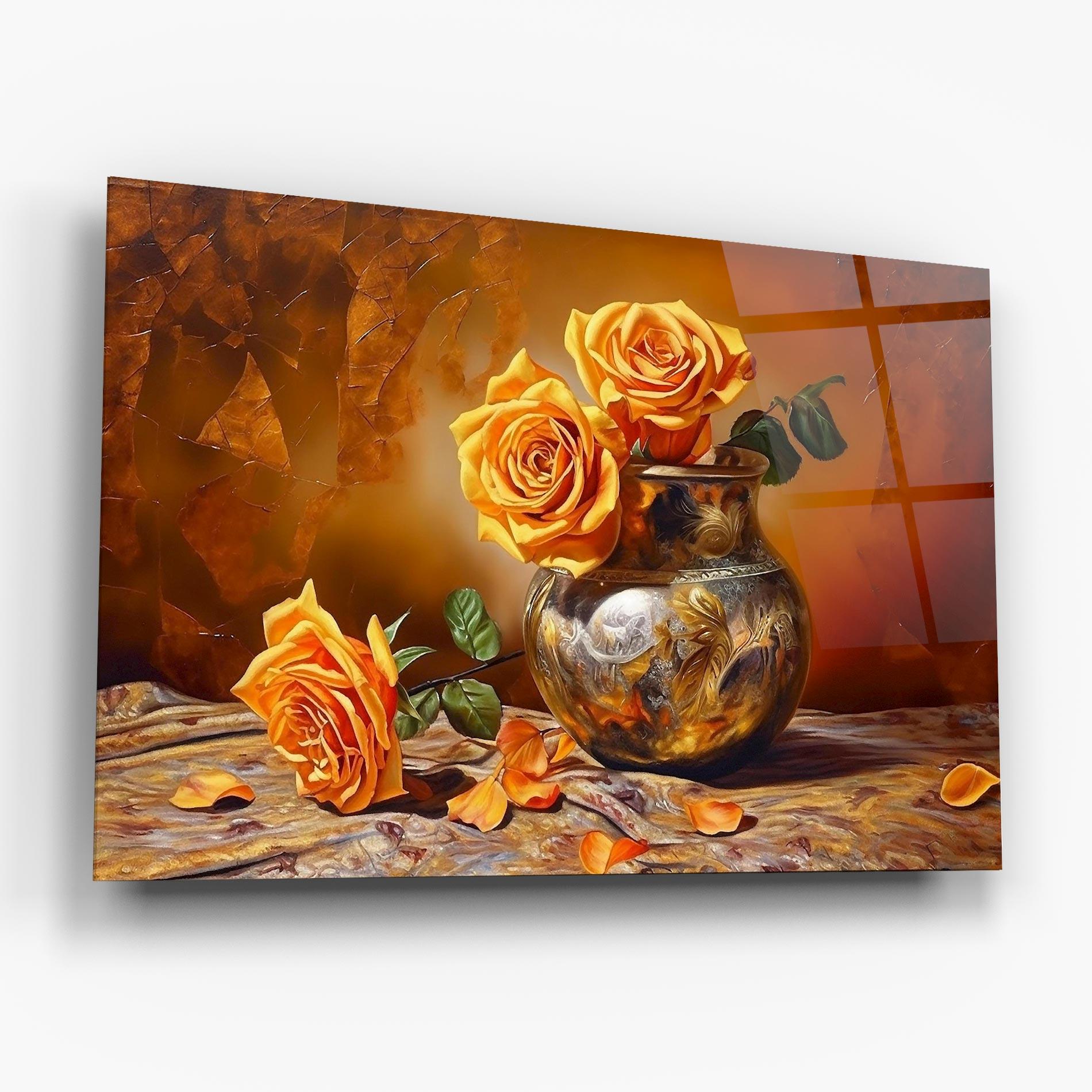 Glasbild Orange Roses Vase mockup 6