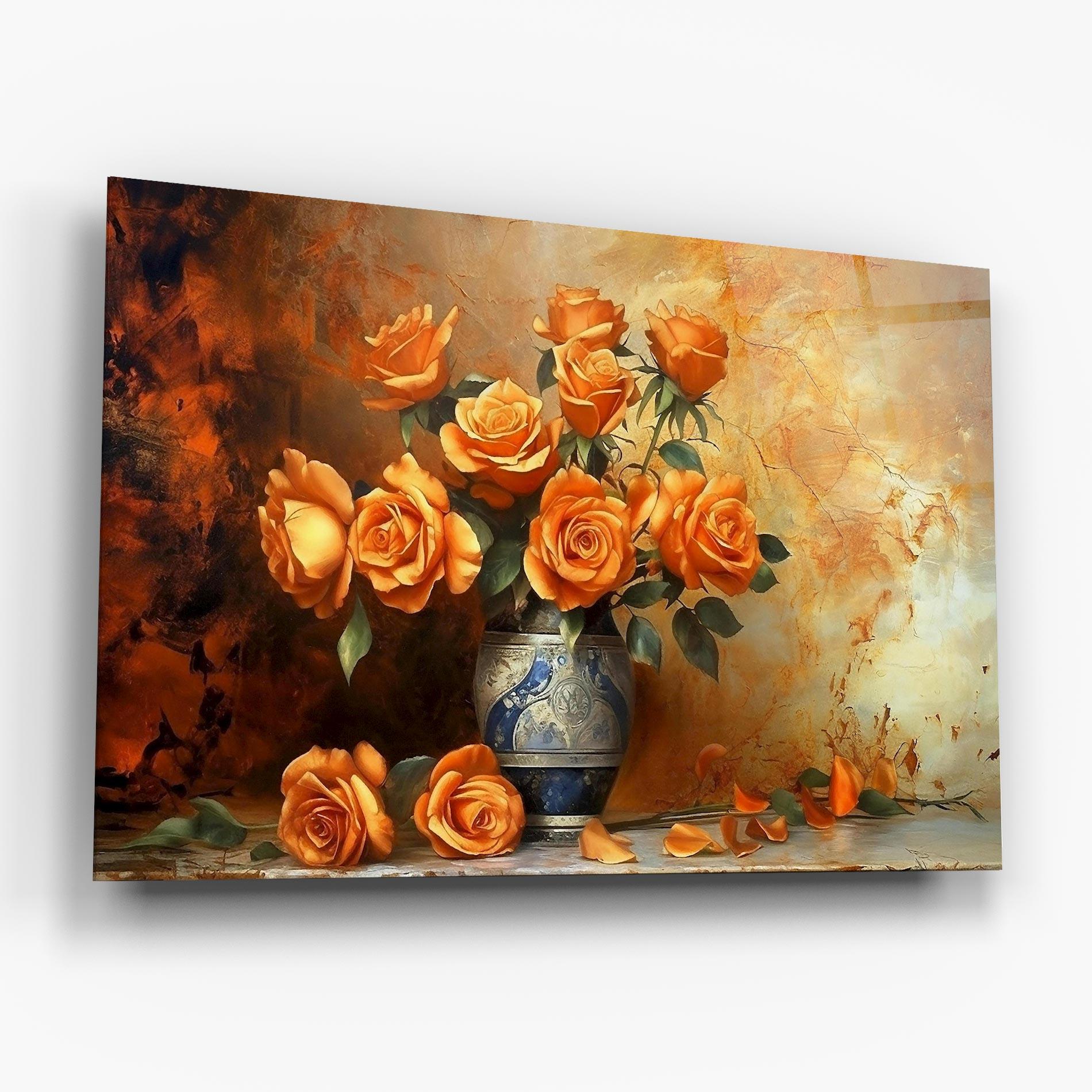 Glasbild Pretty Orange Rose Vase mockup 6
