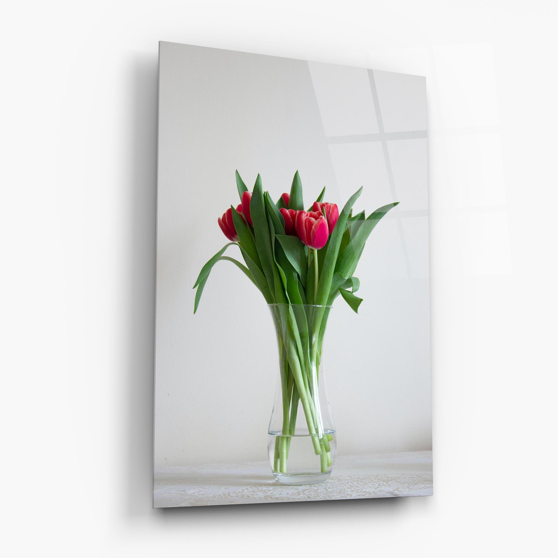 Glasbild Pretty Tulips Vase mockup 6