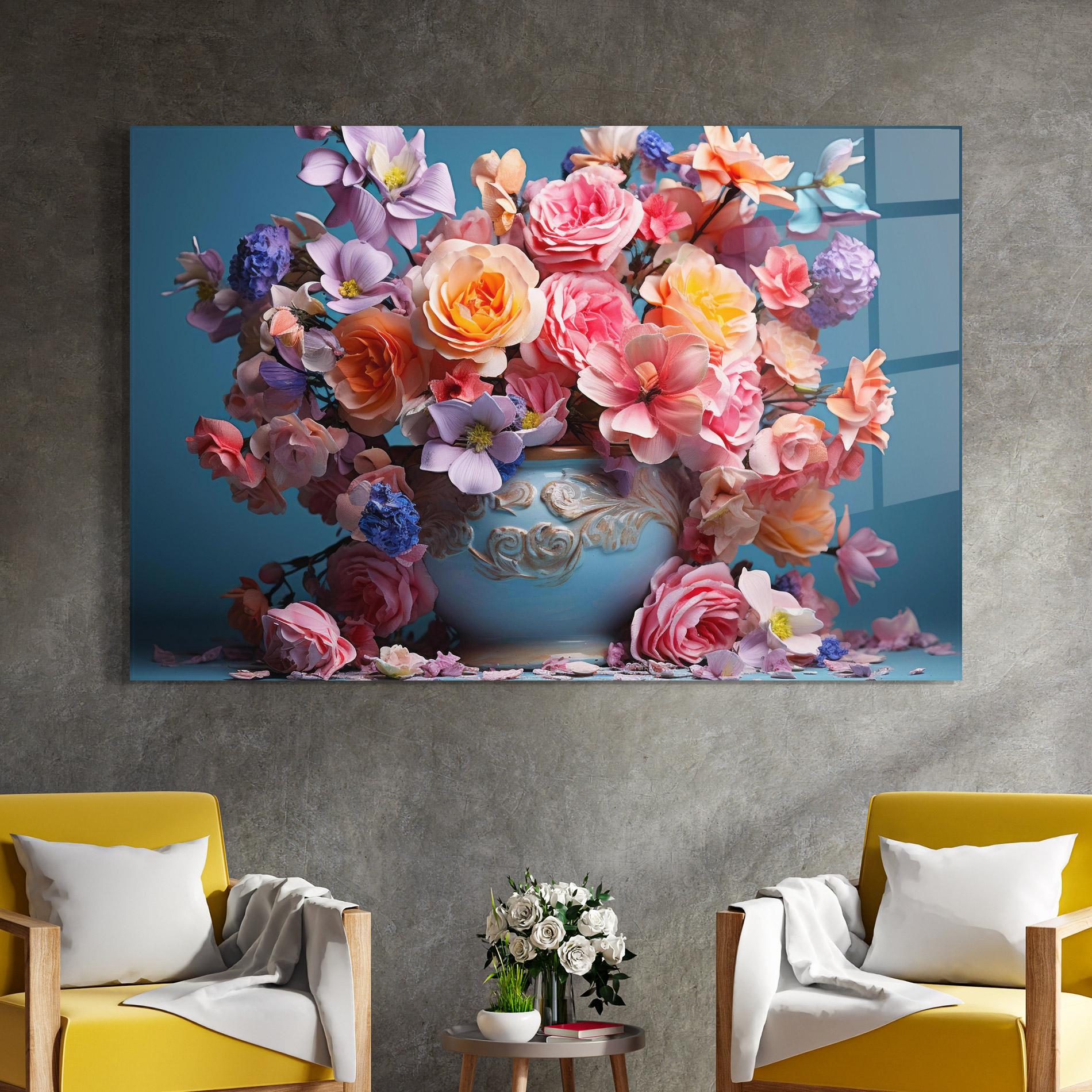 Glasbild Blue Vase Flowers mockup 4