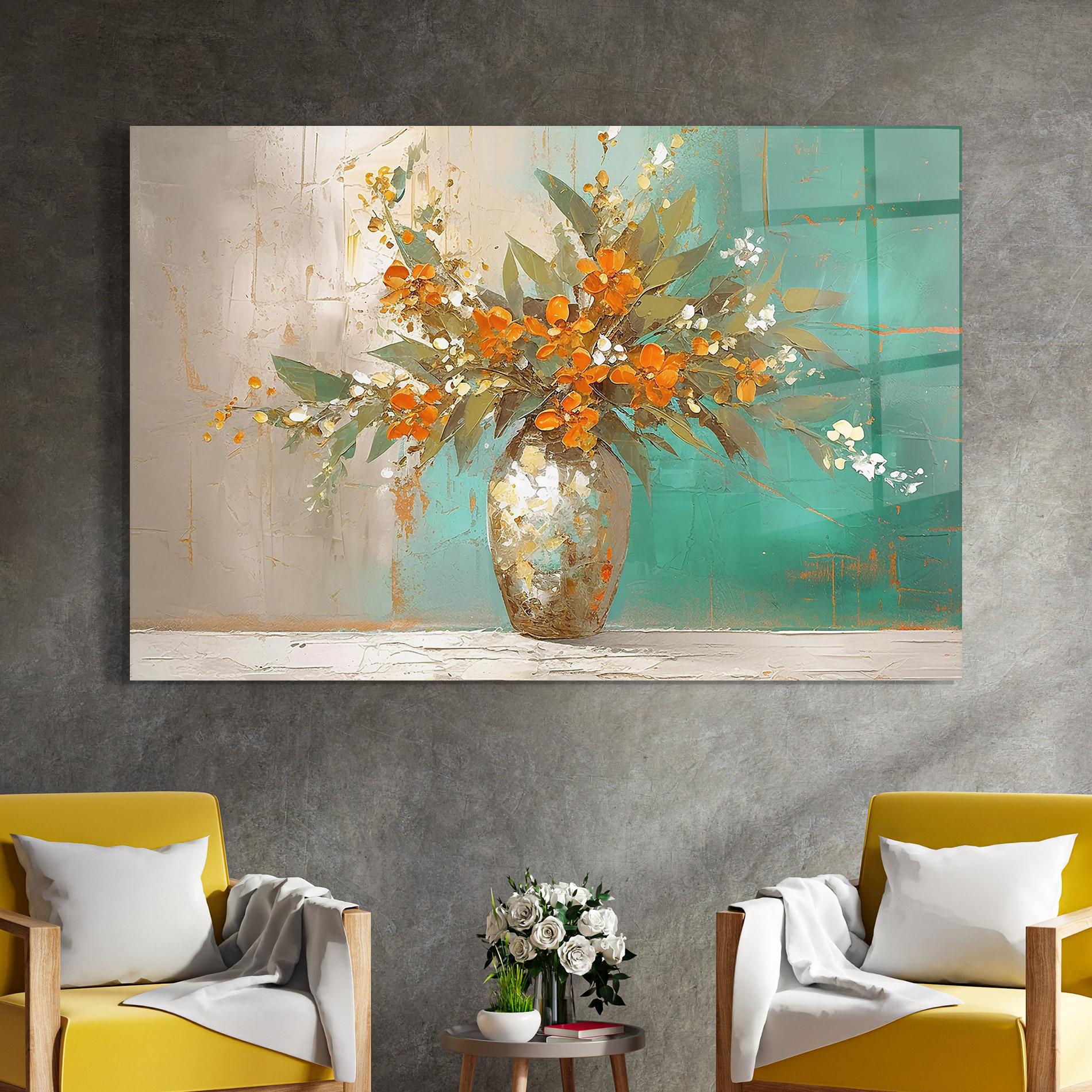 Glasbild Grey Vase Orange mockup 4